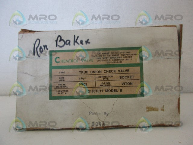 CHEMTROL VALVE 21801011 MODEL B CHECK VALVE *NEW IN BOX*
