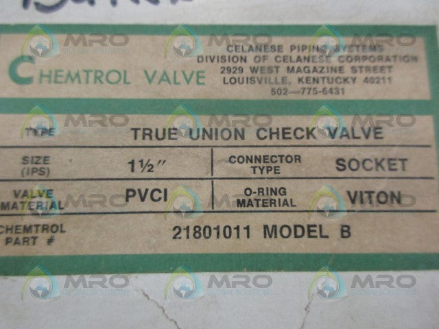 CHEMTROL VALVE 21801011 MODEL B CHECK VALVE *NEW IN BOX*