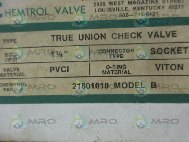 CHEMTROL 21801010 MODEL B VALVE *NEW IN BOX*