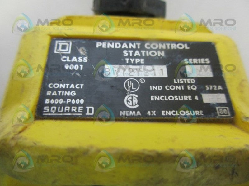 SQUARE D 9001-BW72YS11 PENDANT SATION PUSH BUTTON *USED*