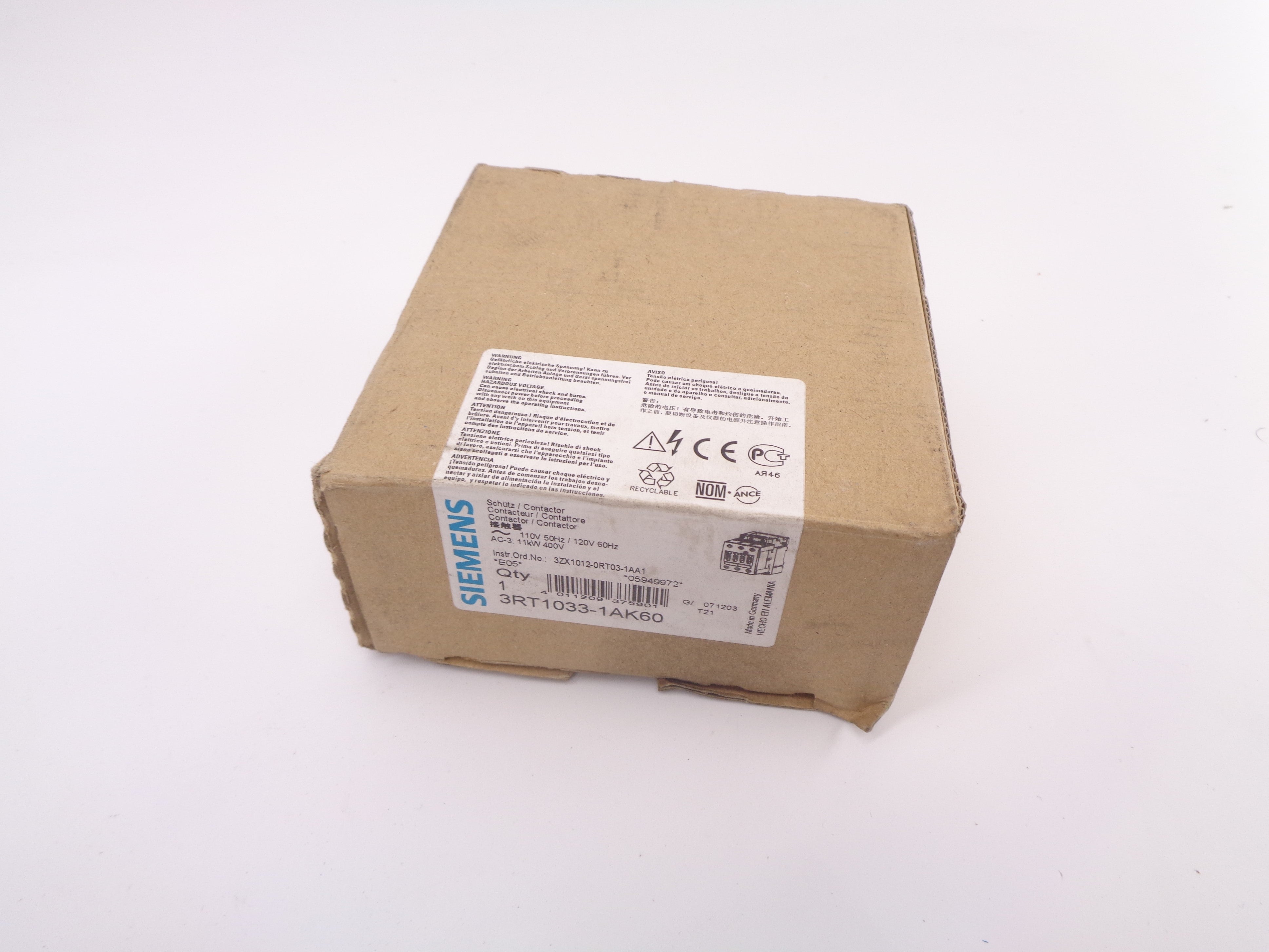 SIEMENS 3RT1033-1AK60 110/120VAC NSMP