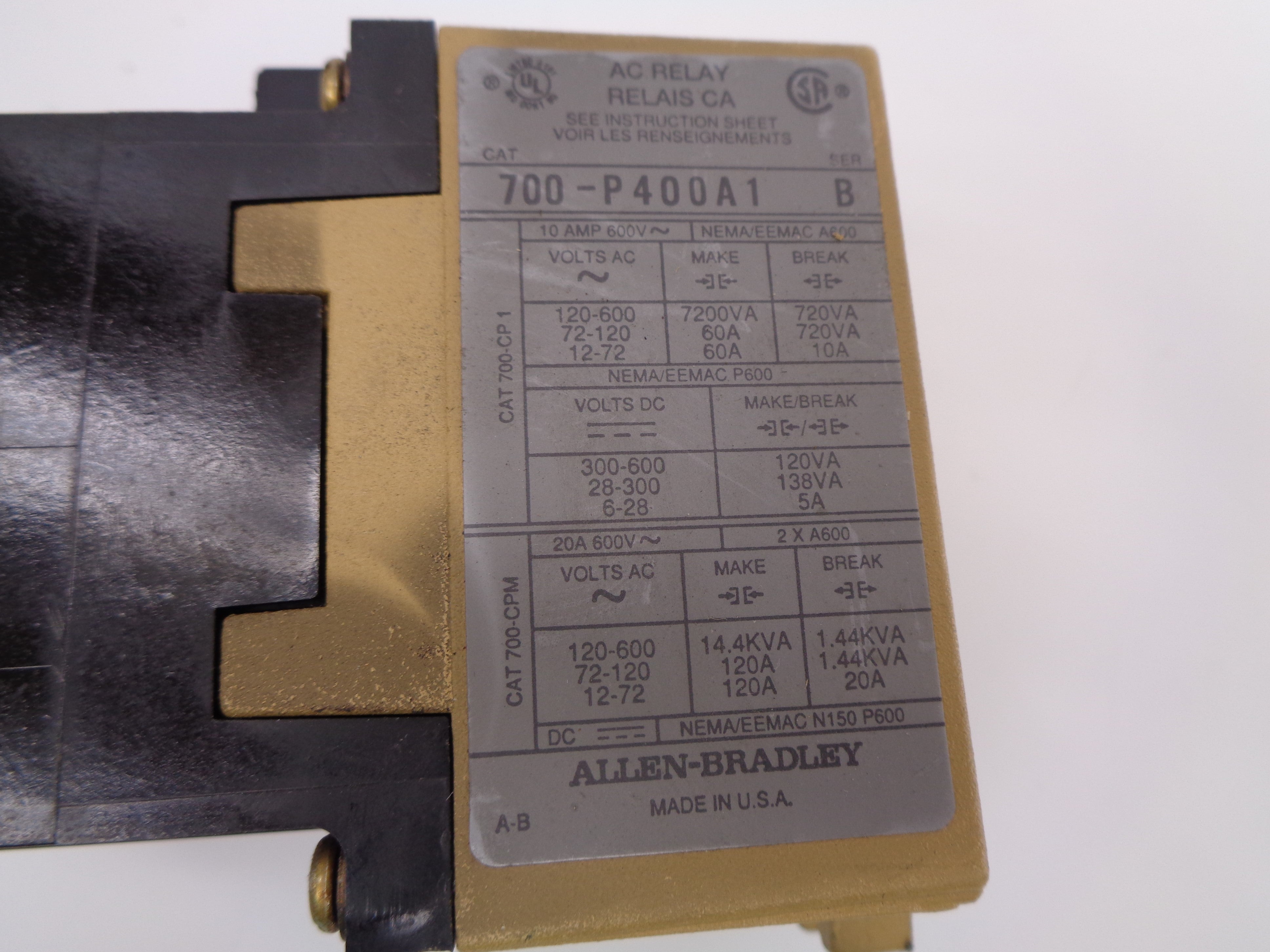 ALLEN BRADLEY 700-P400A1 SER. B 110/115-120V UNMP