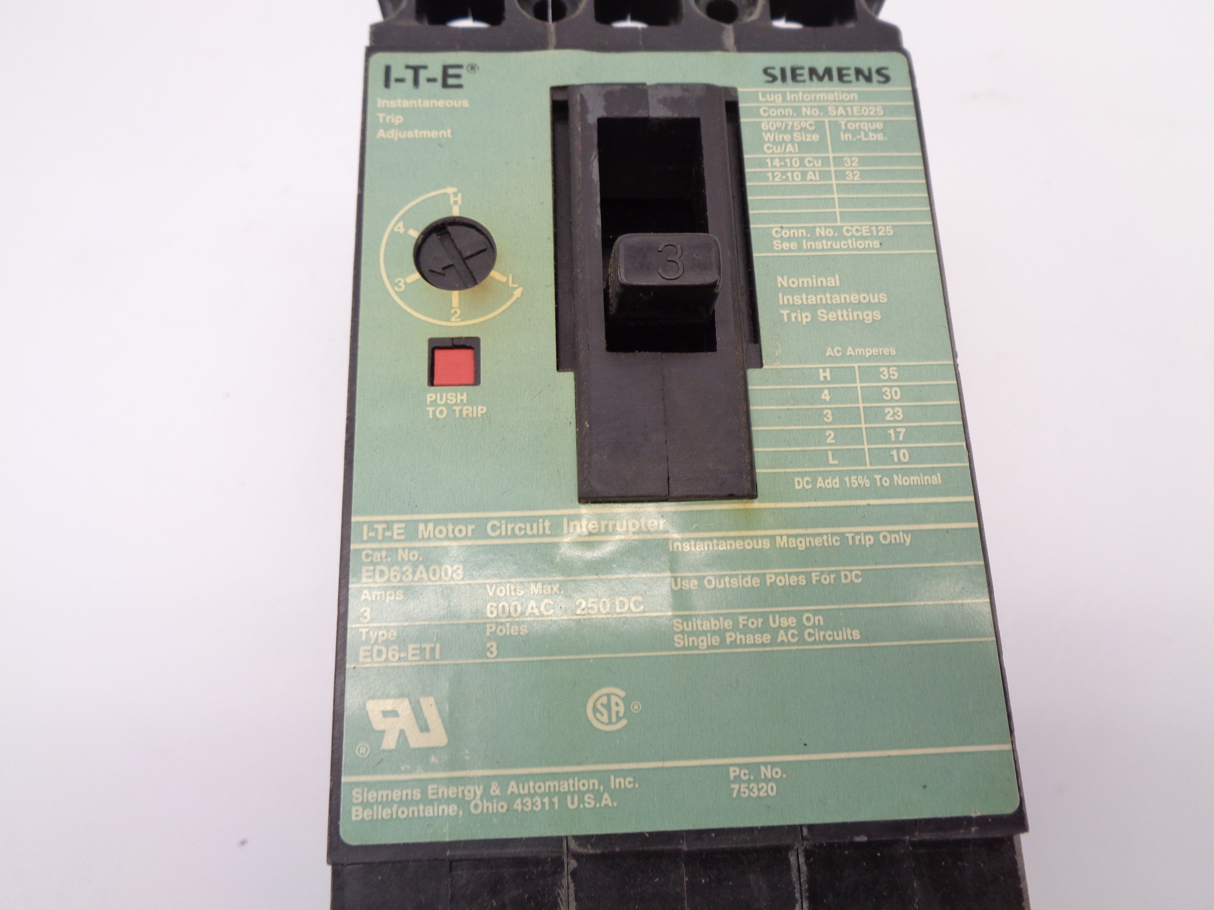 SIEMENS ED63A003 3A 250VDC NSNP