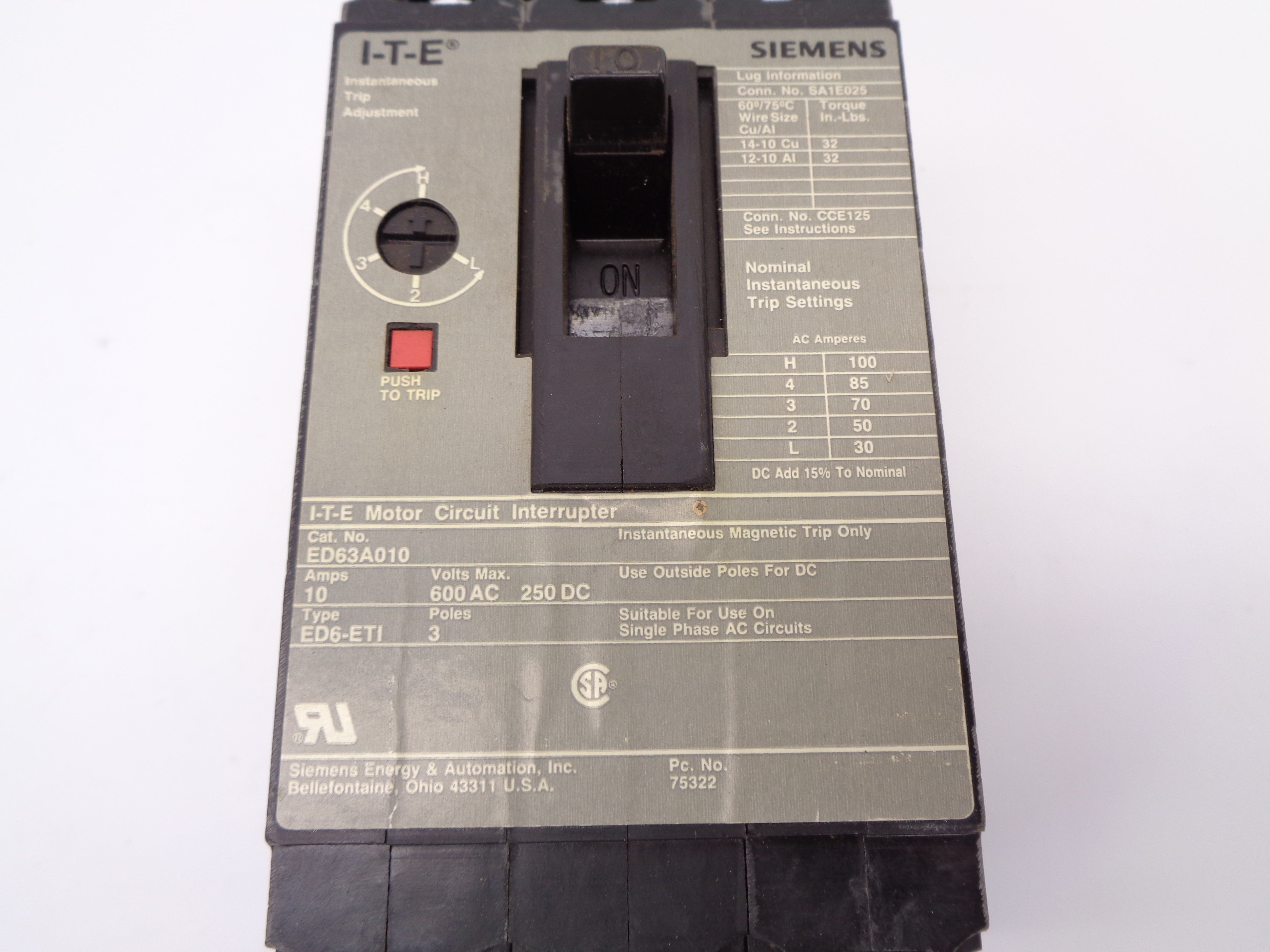 SIEMENS ED63A010 10A 250V NSNP