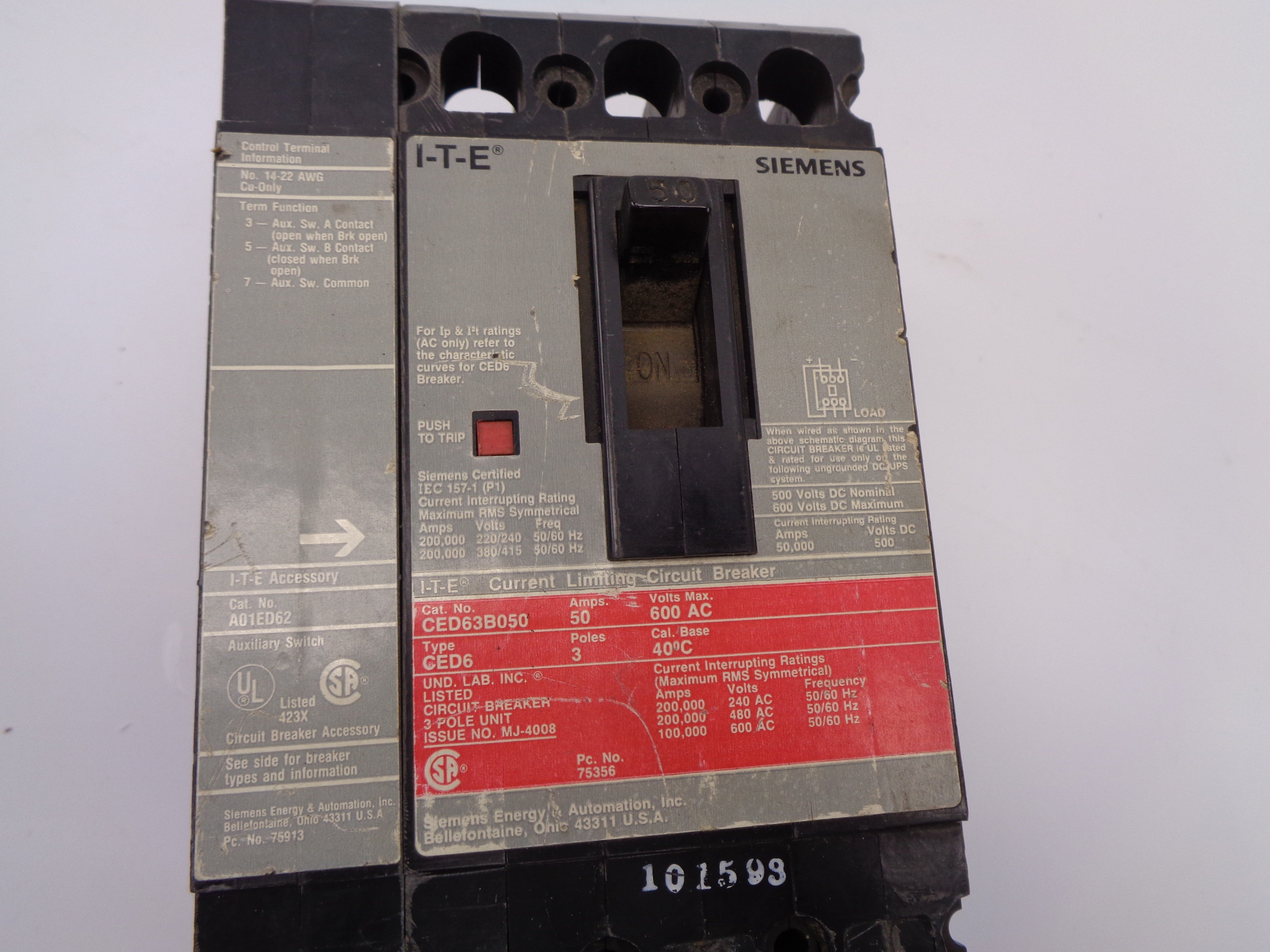 SIEMENS CED63B050 50A 600V UNMP