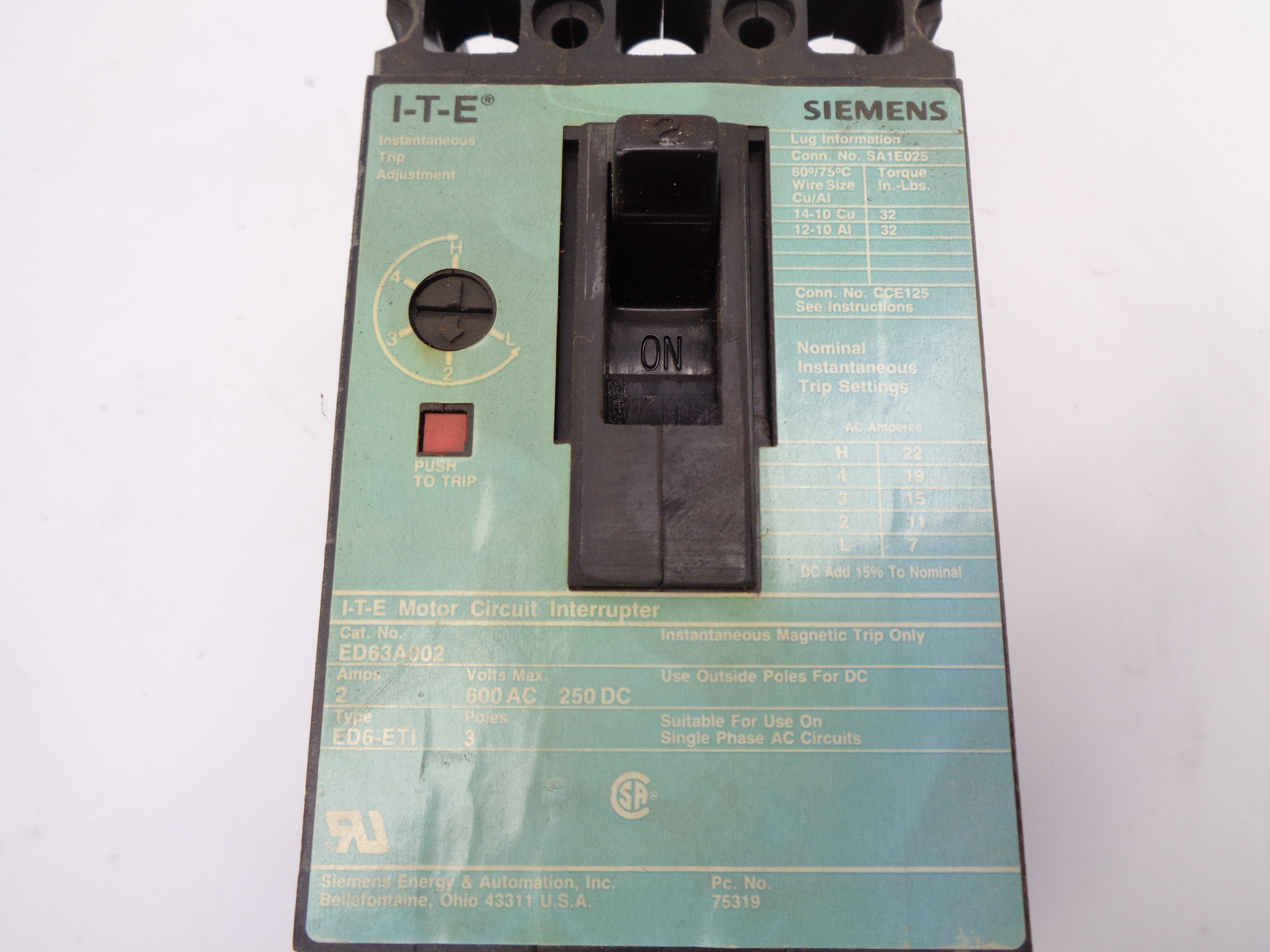 SIEMENS ED63A002 2A 250V NSNP