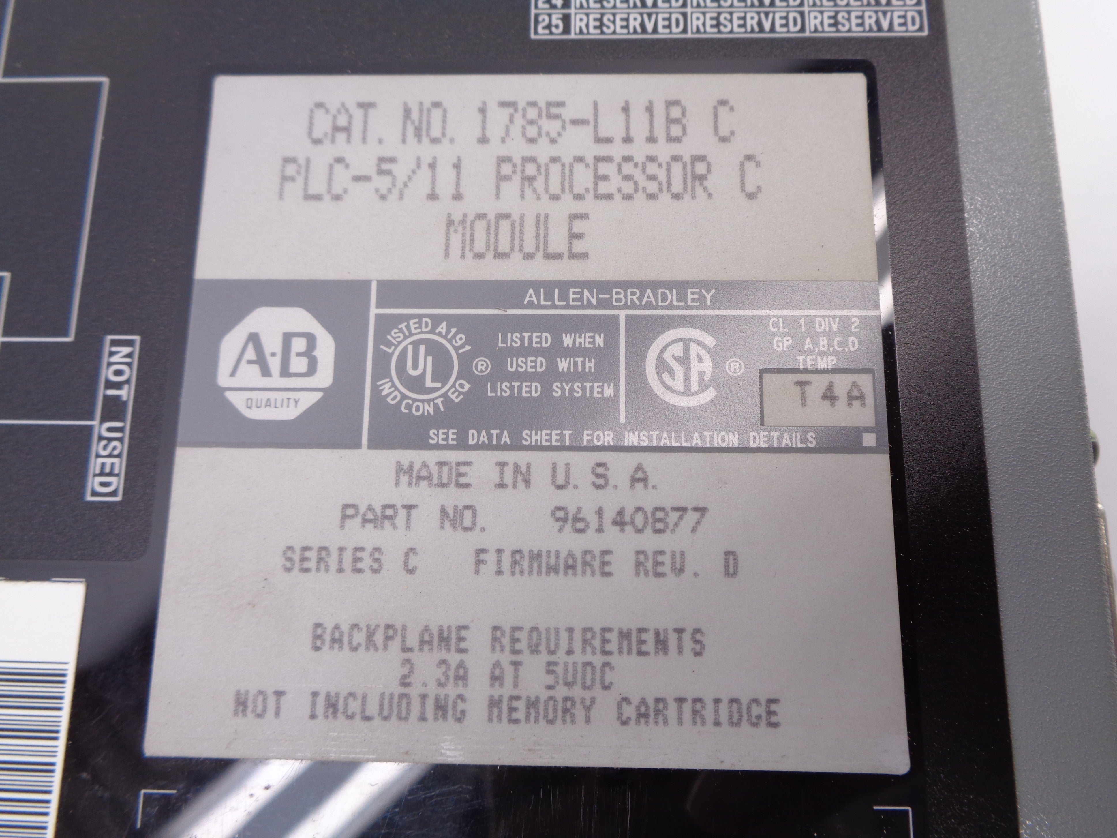 ALLEN BRADLEY 1785-L11B SER. C F/W D (NO KEY) UNMP