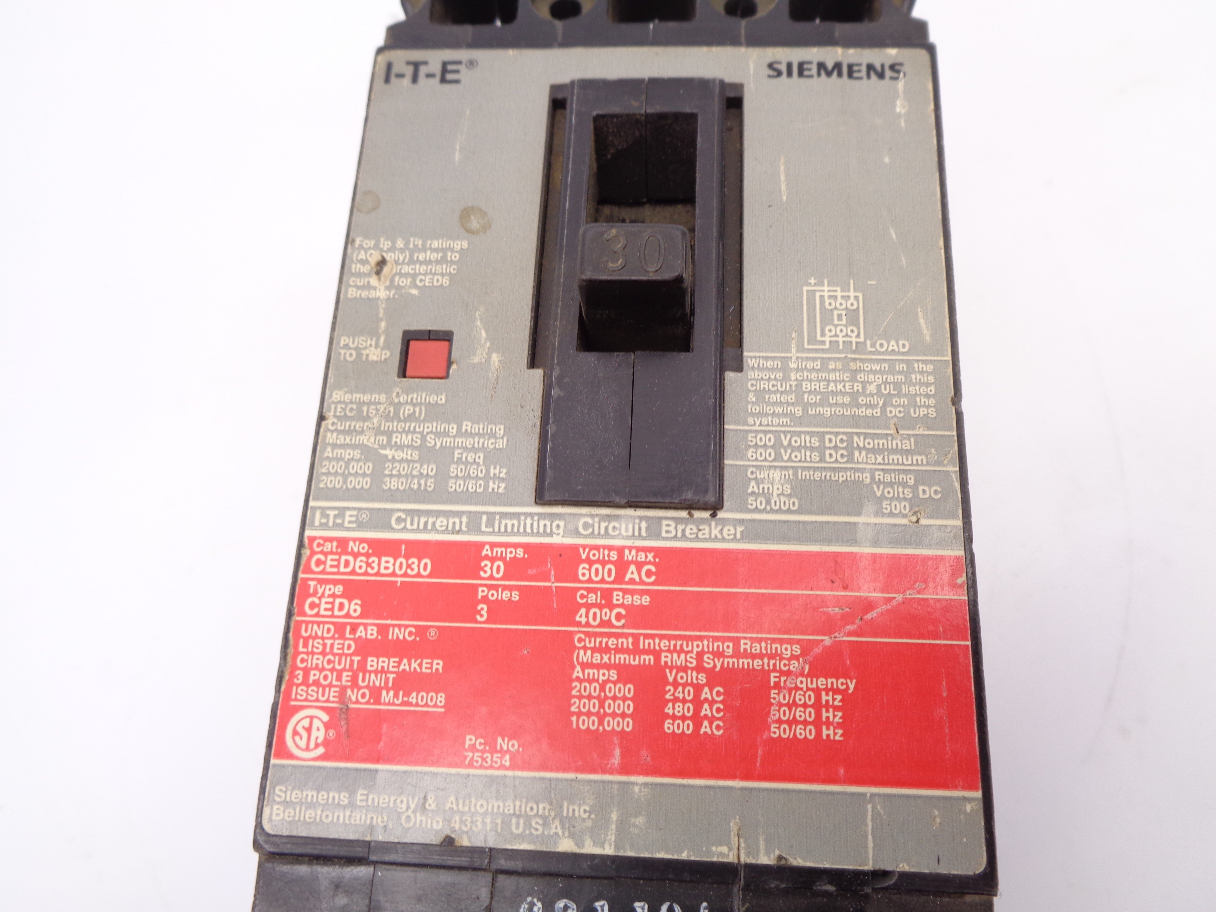 SIEMENS CED63B030 30A 600V NSNP