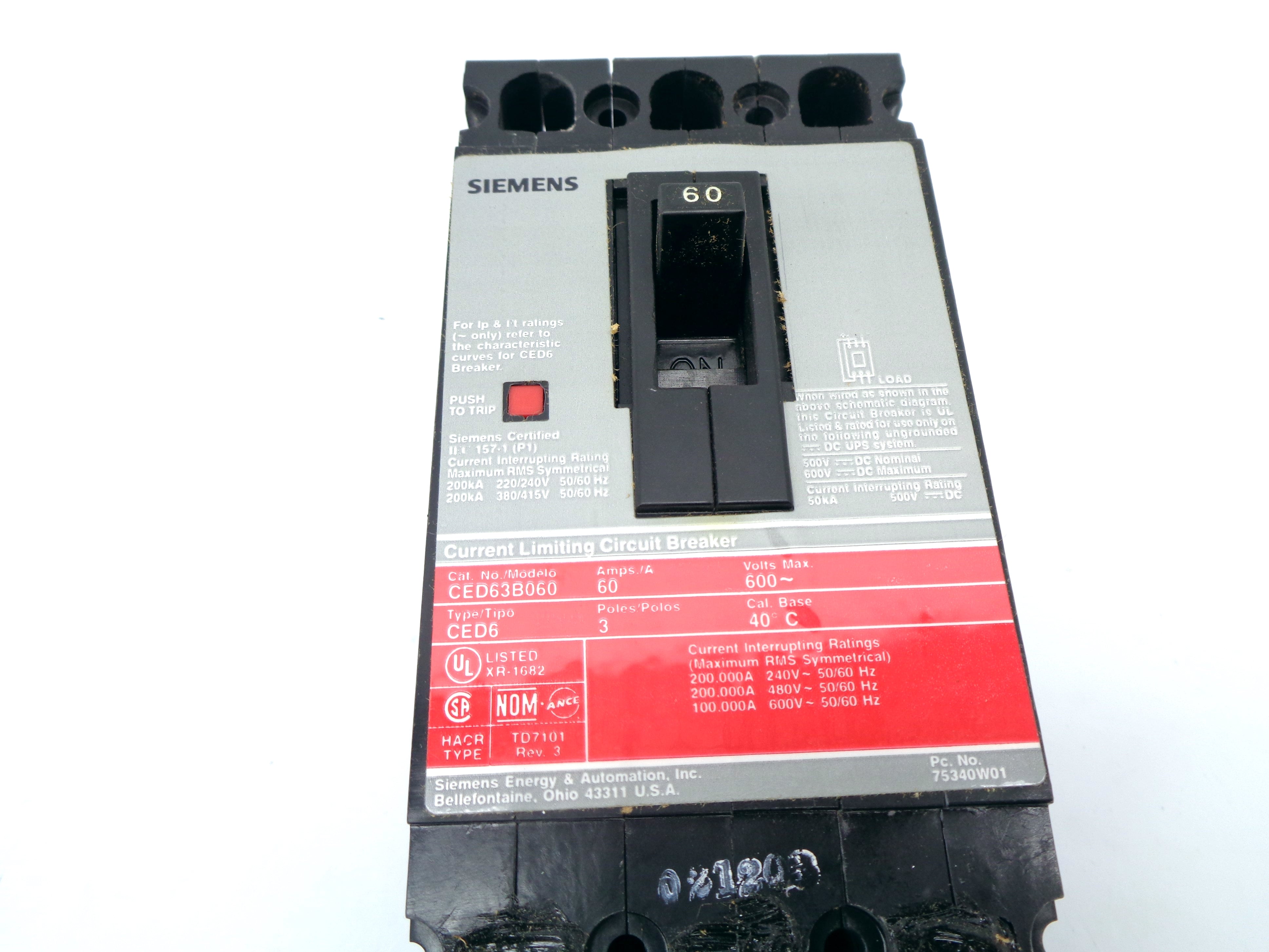 SIEMENS CED63B060 600V 60A NSMP