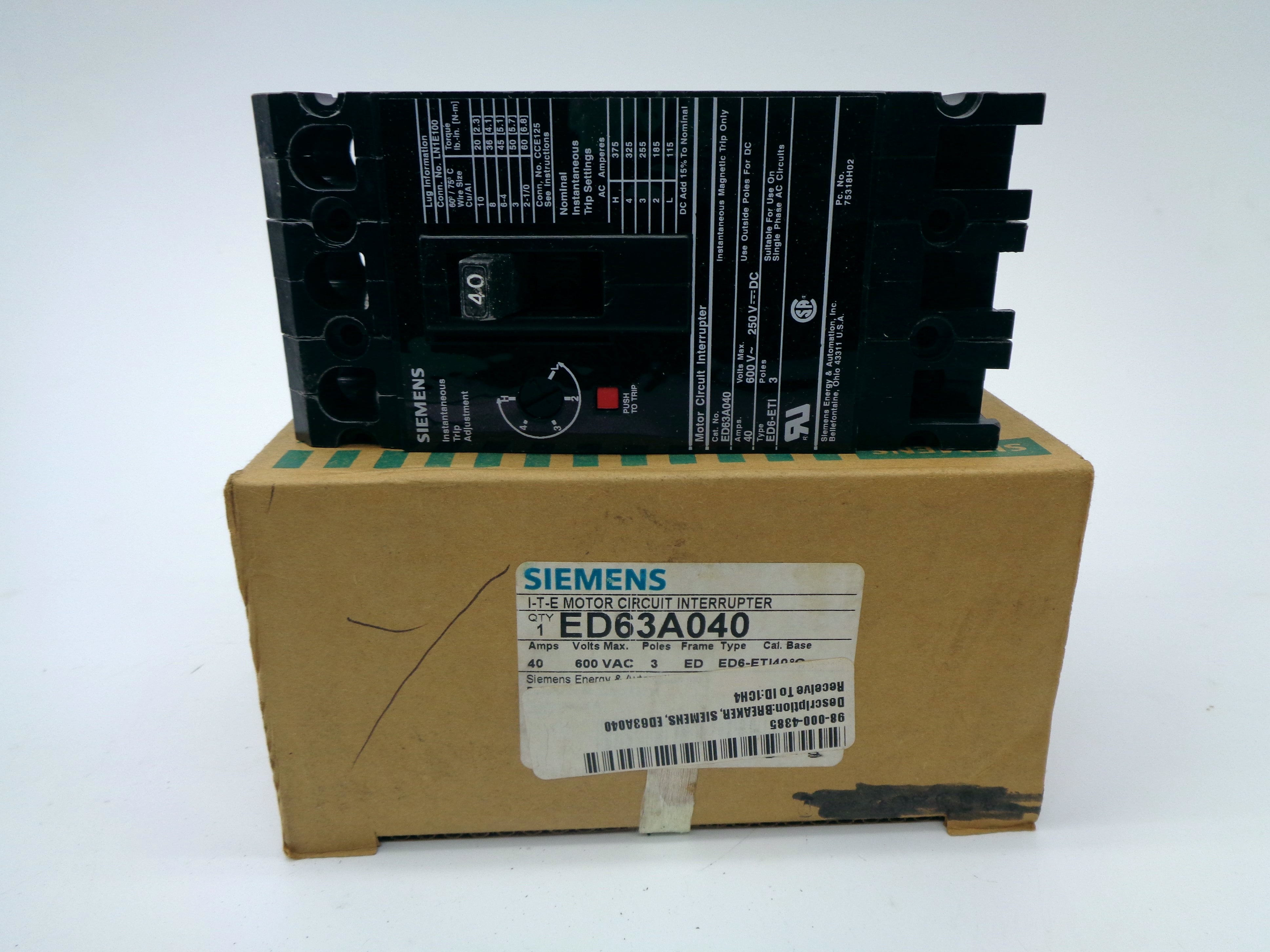 SIEMENS ED63A040 40A 600V NSMP