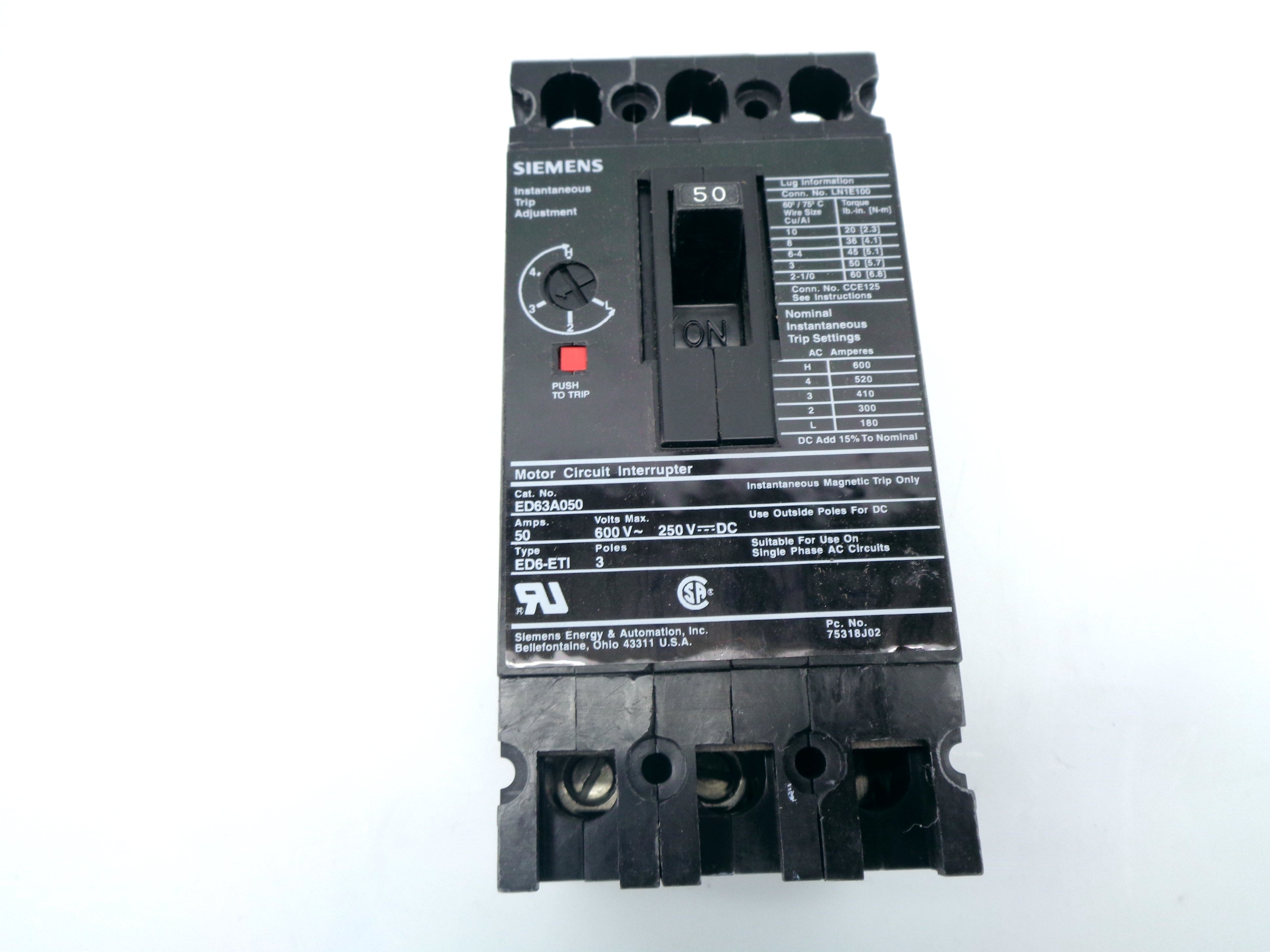 SIEMENS ED63A050 50A 600V NSMP