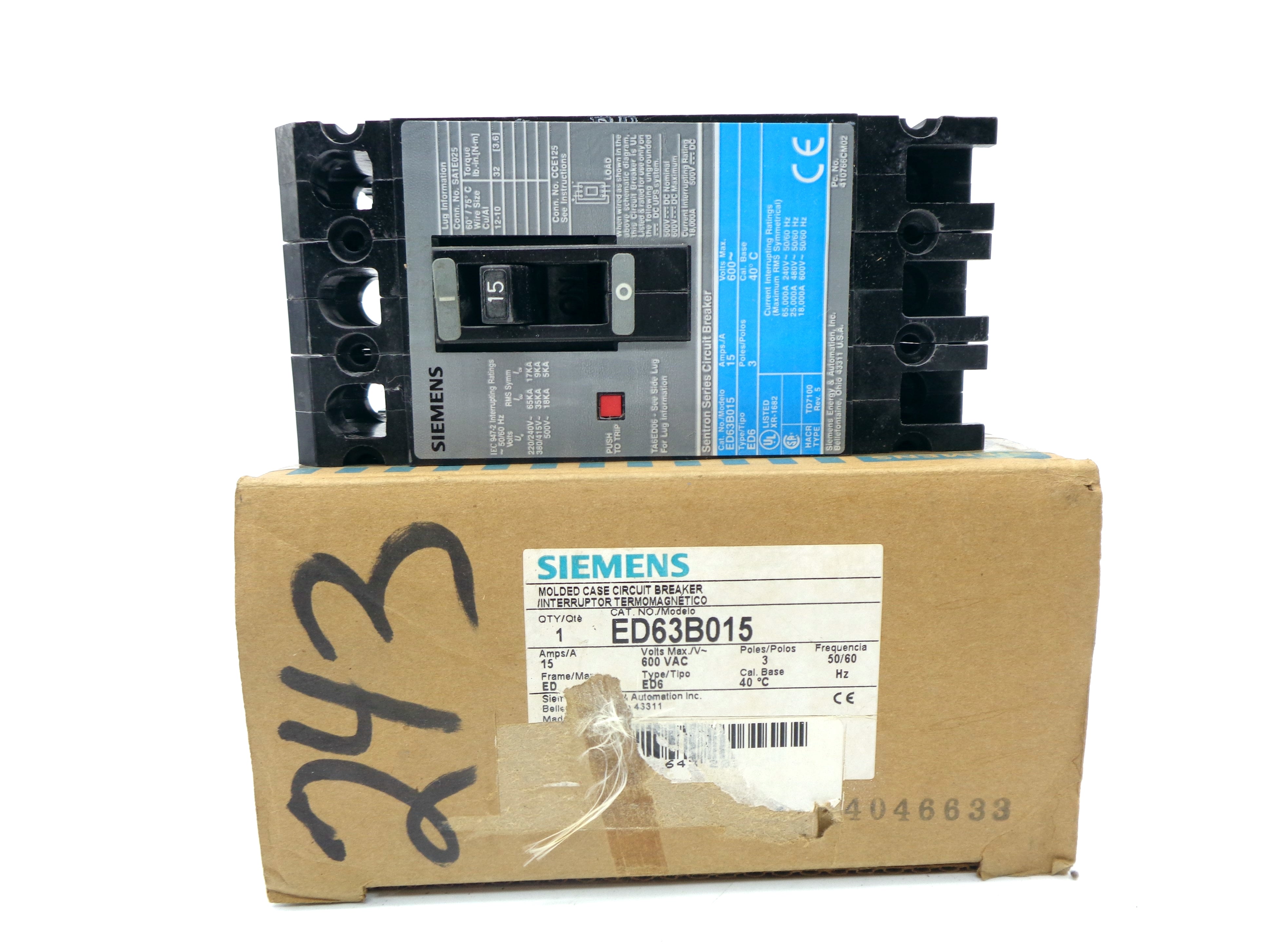 SIEMENS ED63B015 15A 600V NSMP