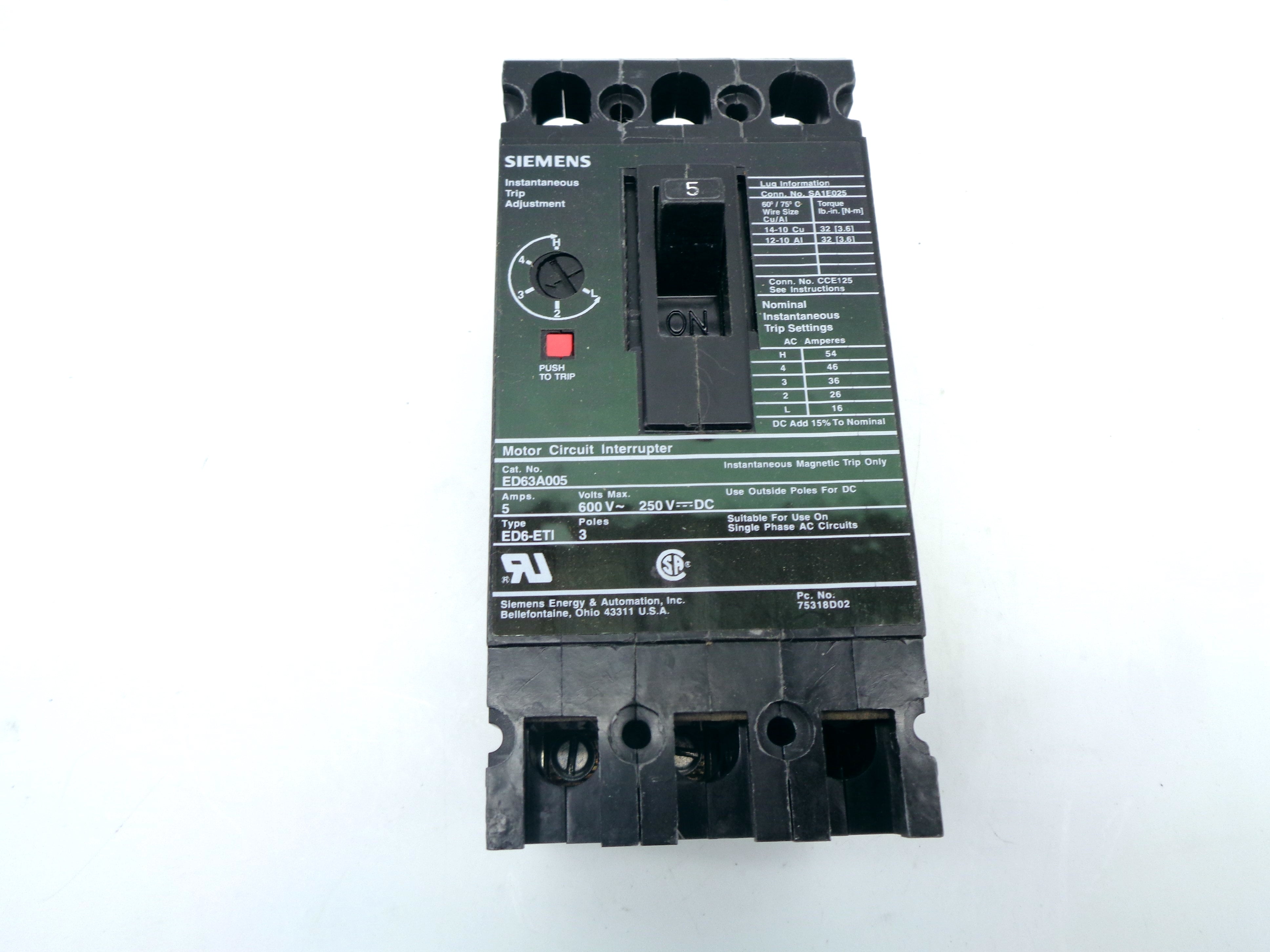 SIEMENS ED63A005 5A 600V NSMP