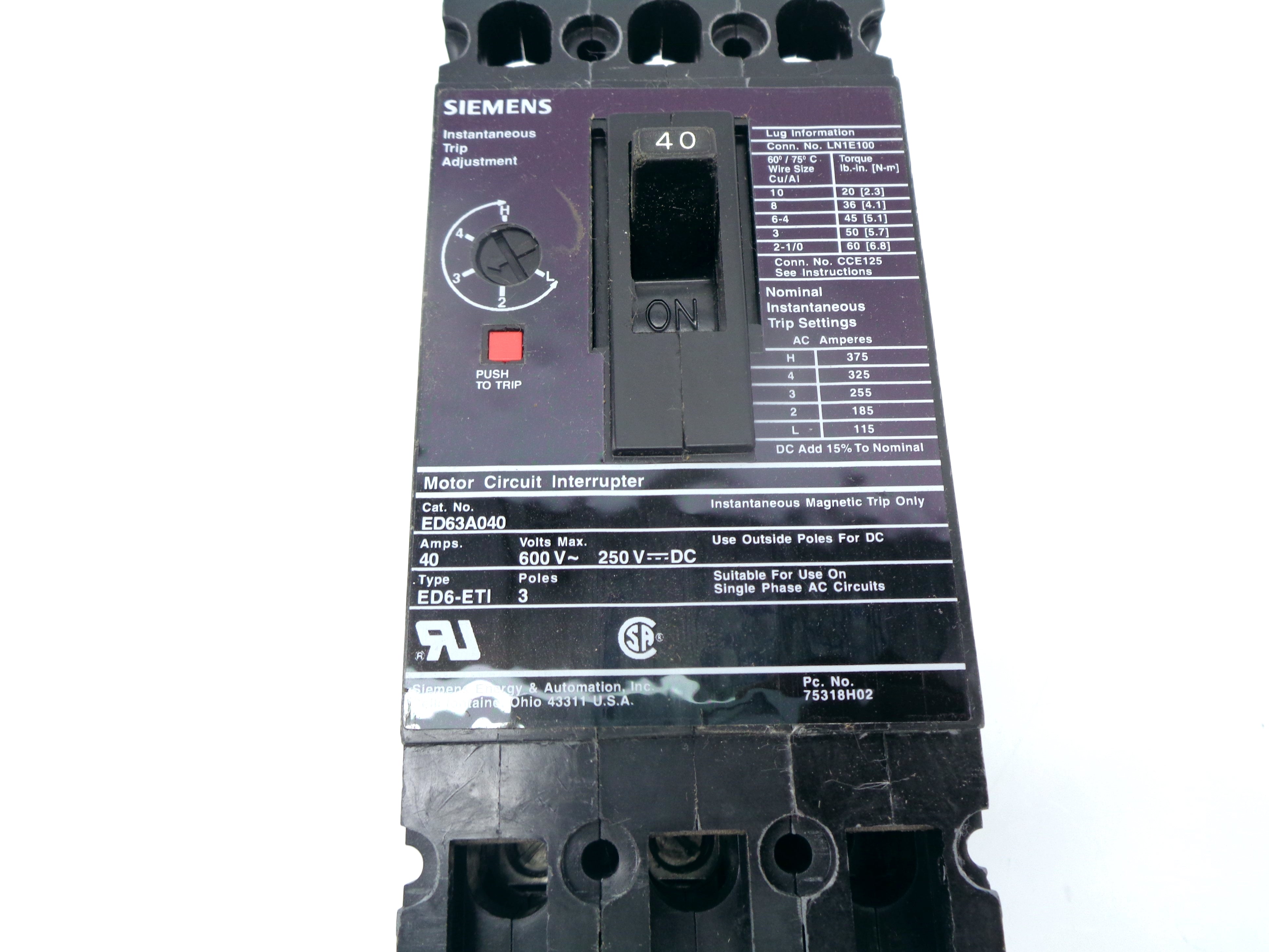 SIEMENS ED63A040 40A 600V NSNP
