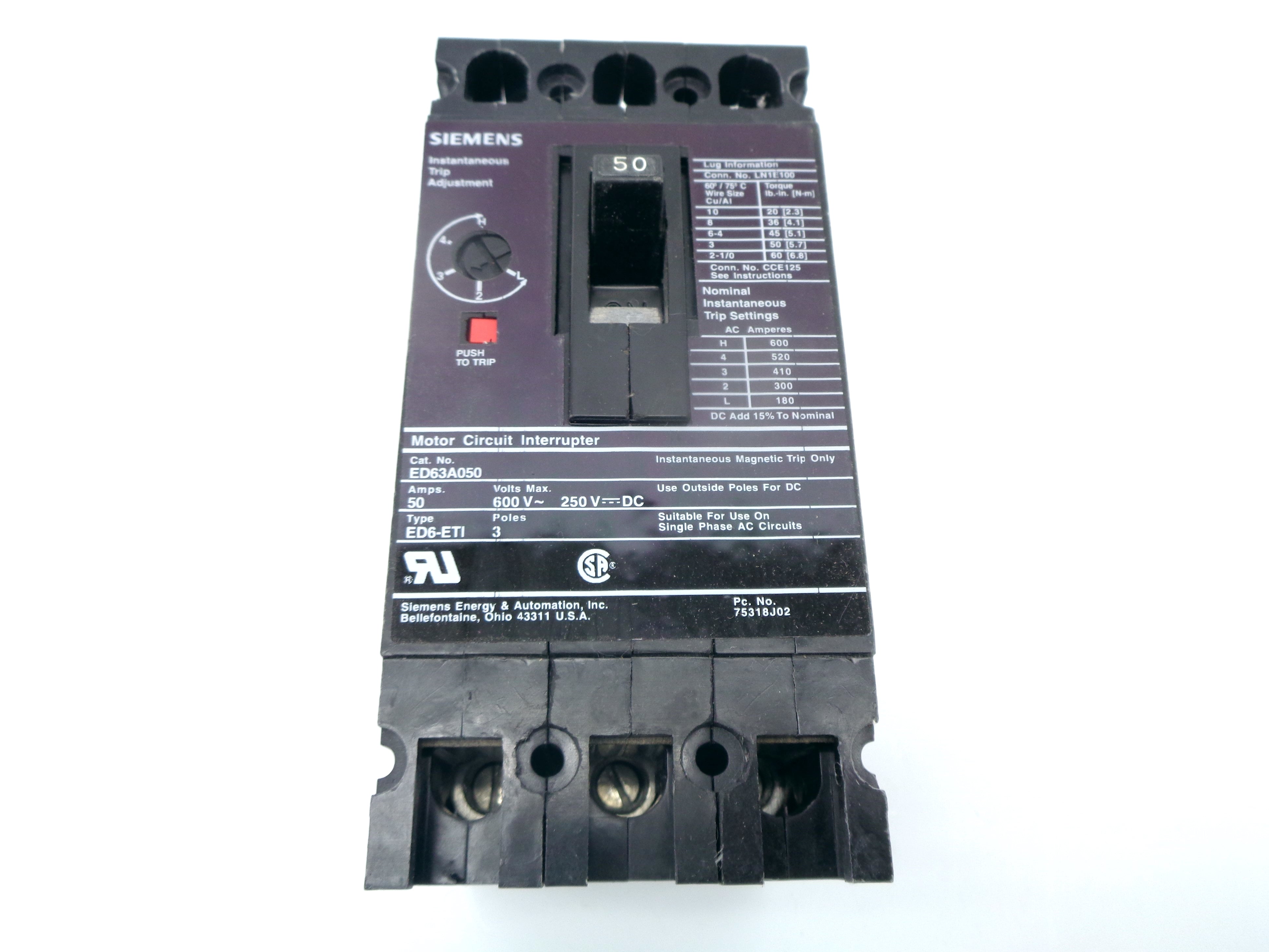 SIEMENS ED63A050 50A 600V NSNP