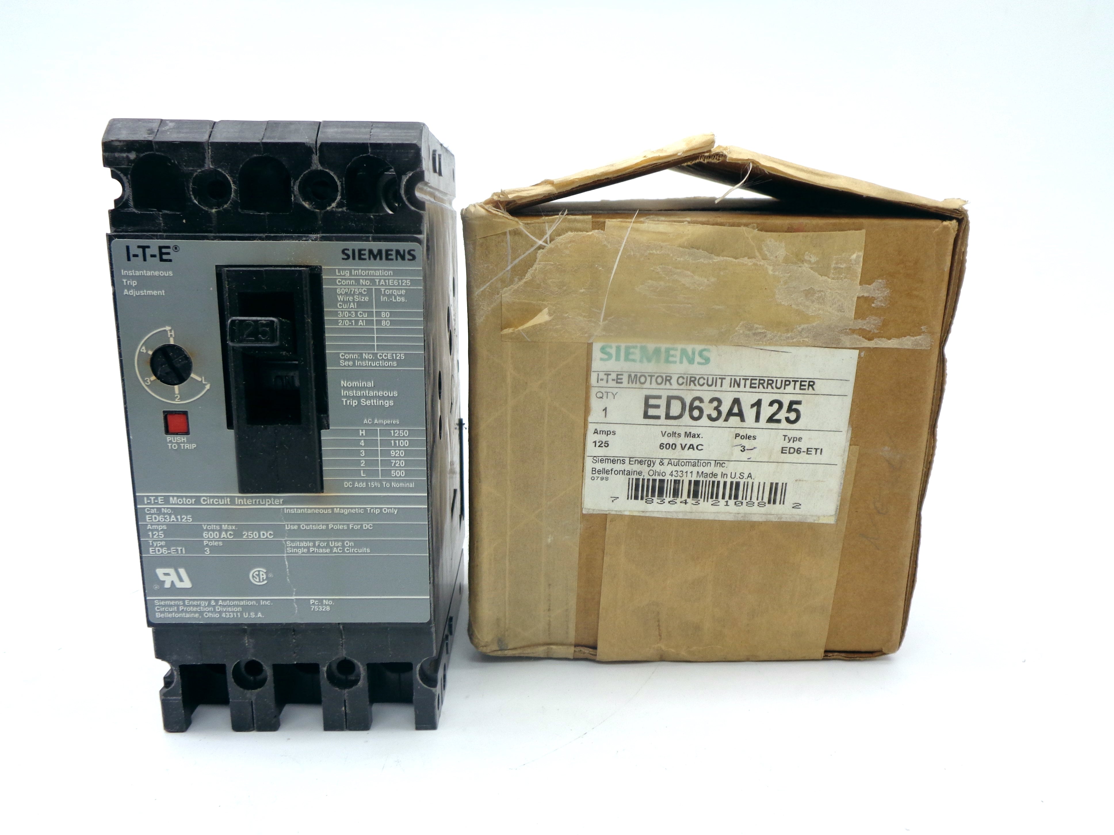 SIEMENS ED63A125 125A 600V NSMP