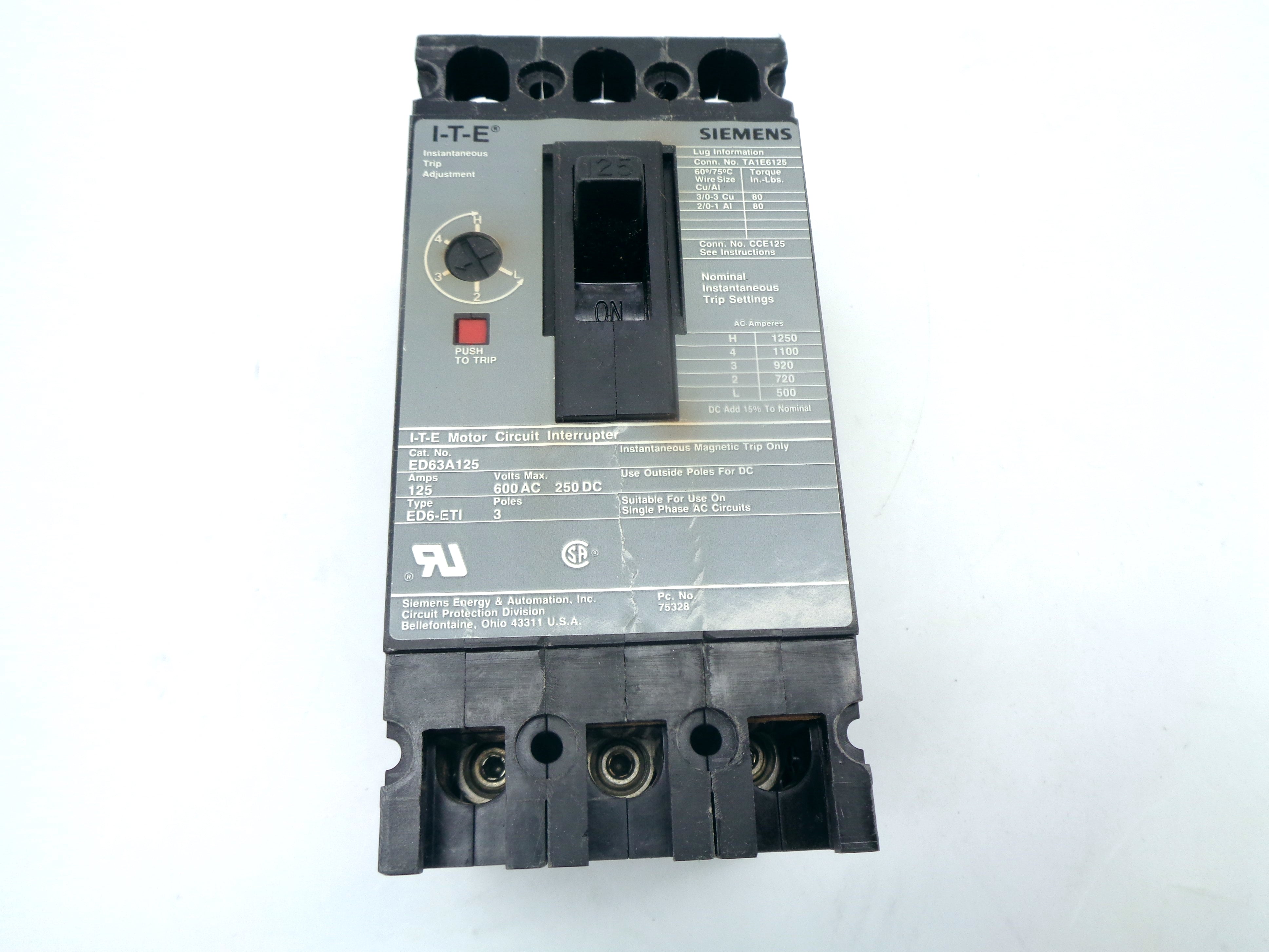 SIEMENS ED63A125 125A 600V NSMP
