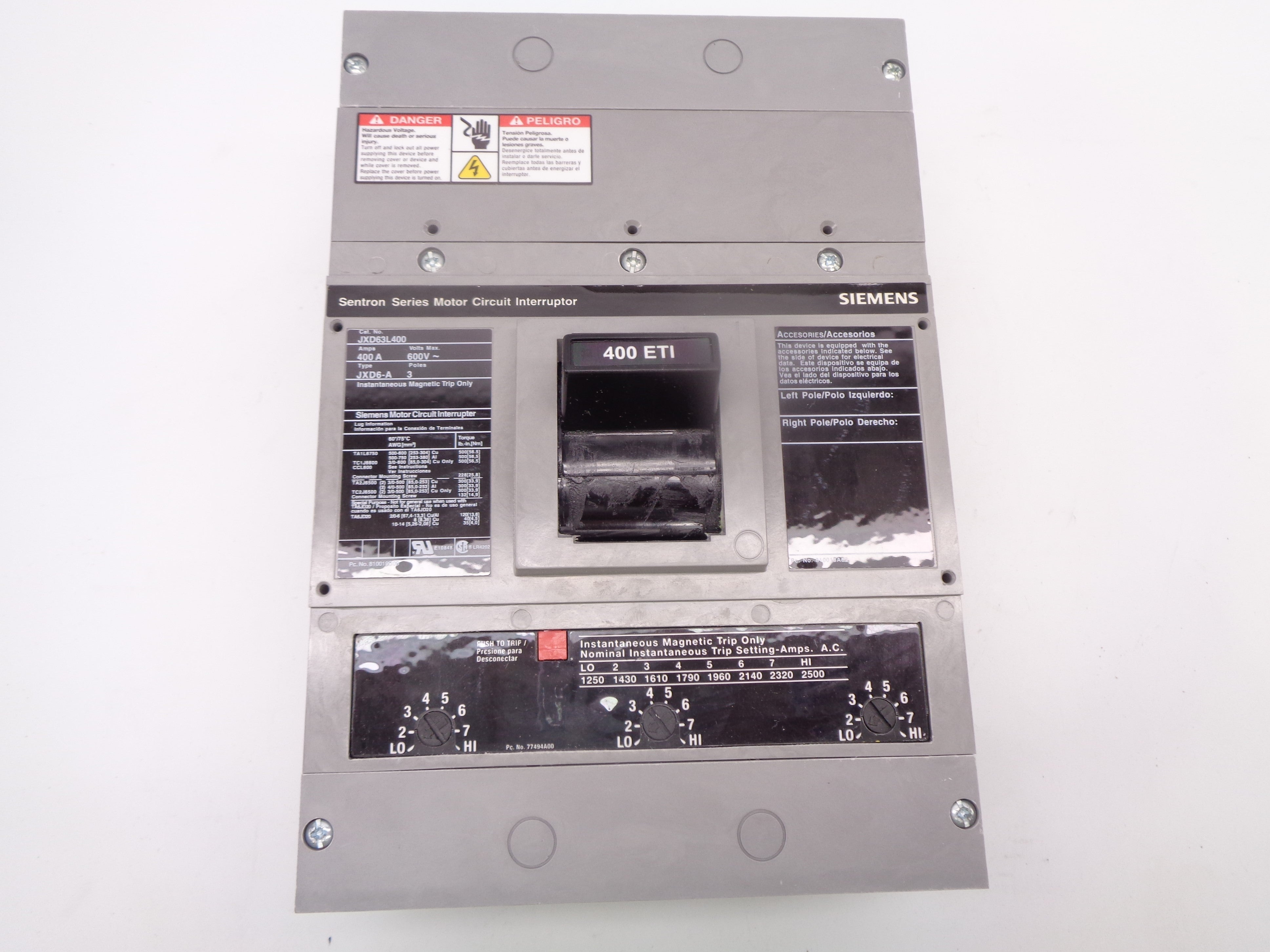 SIEMENS JXD63L400 600V 400A NSMP