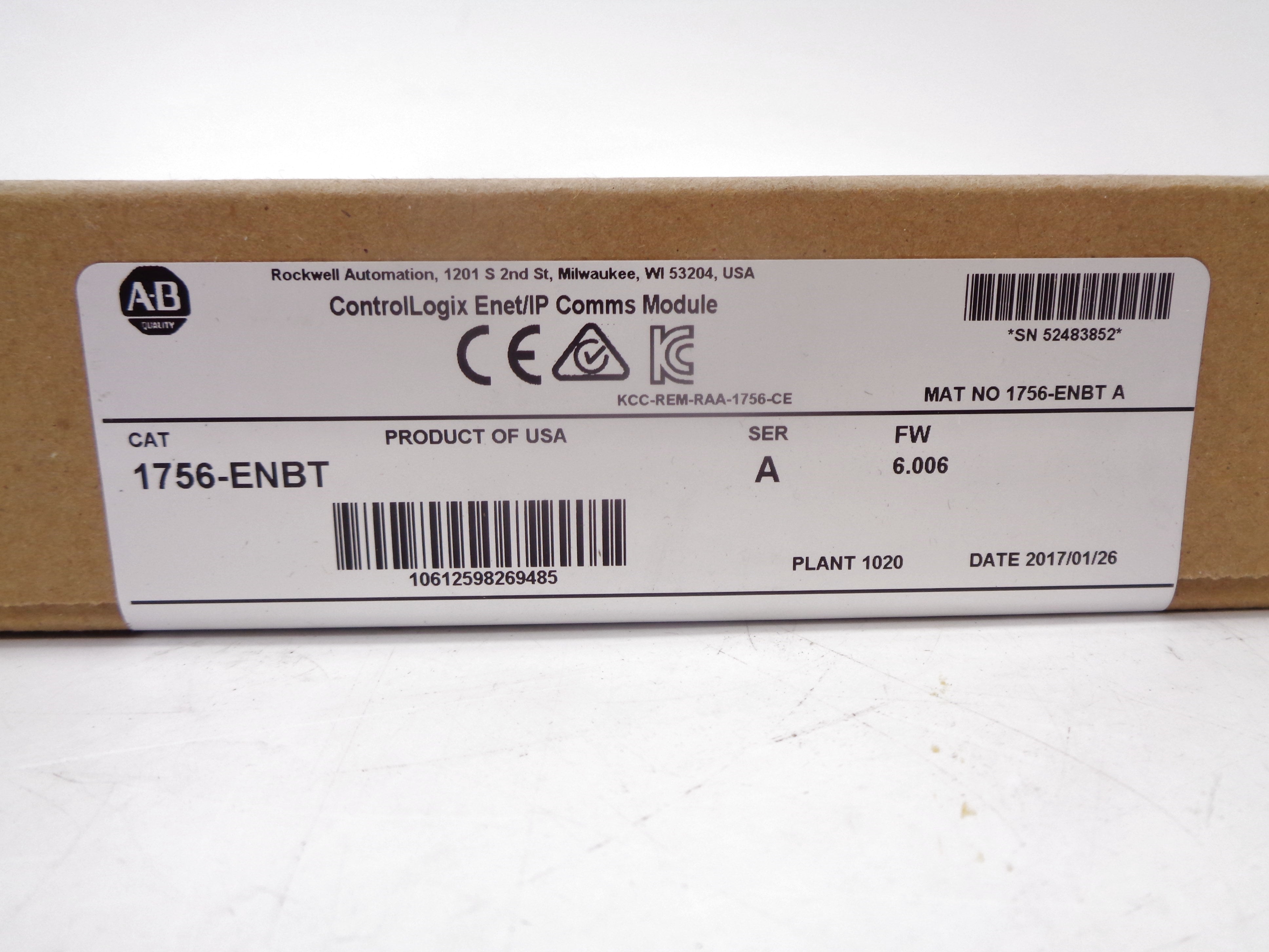 ALLEN BRADLEY 1756-ENBT SER. A F/W 6.006 DATE: 2017 NSFS