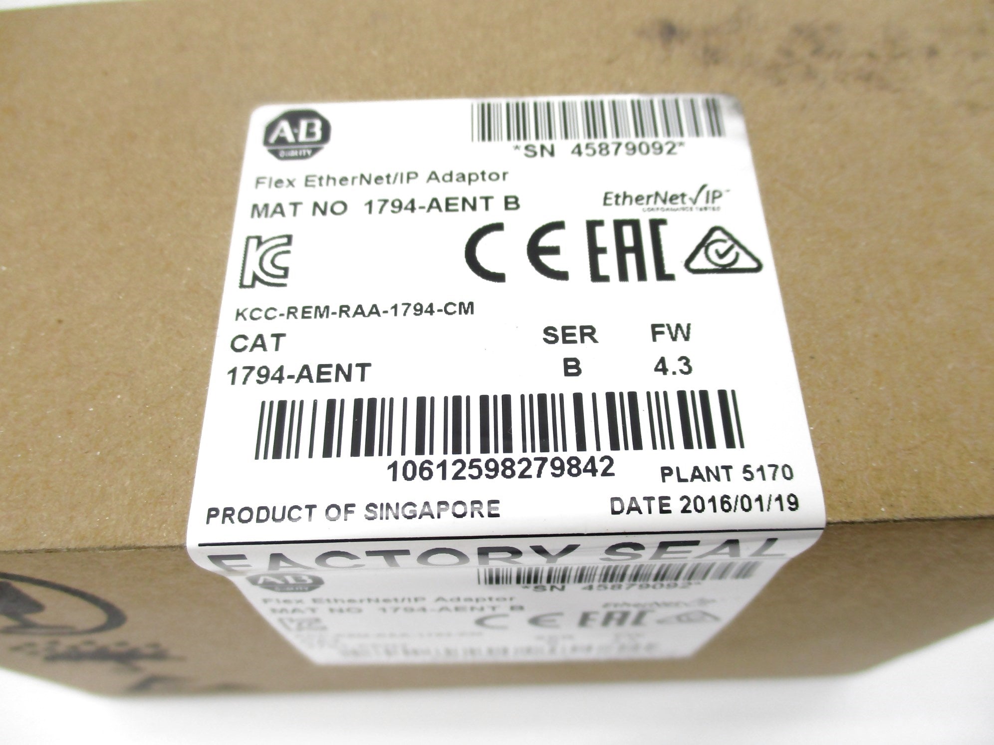 ALLEN BRADLEY 1794-AENT SER. B F/W 4.3 DATE: 2016 NSFS