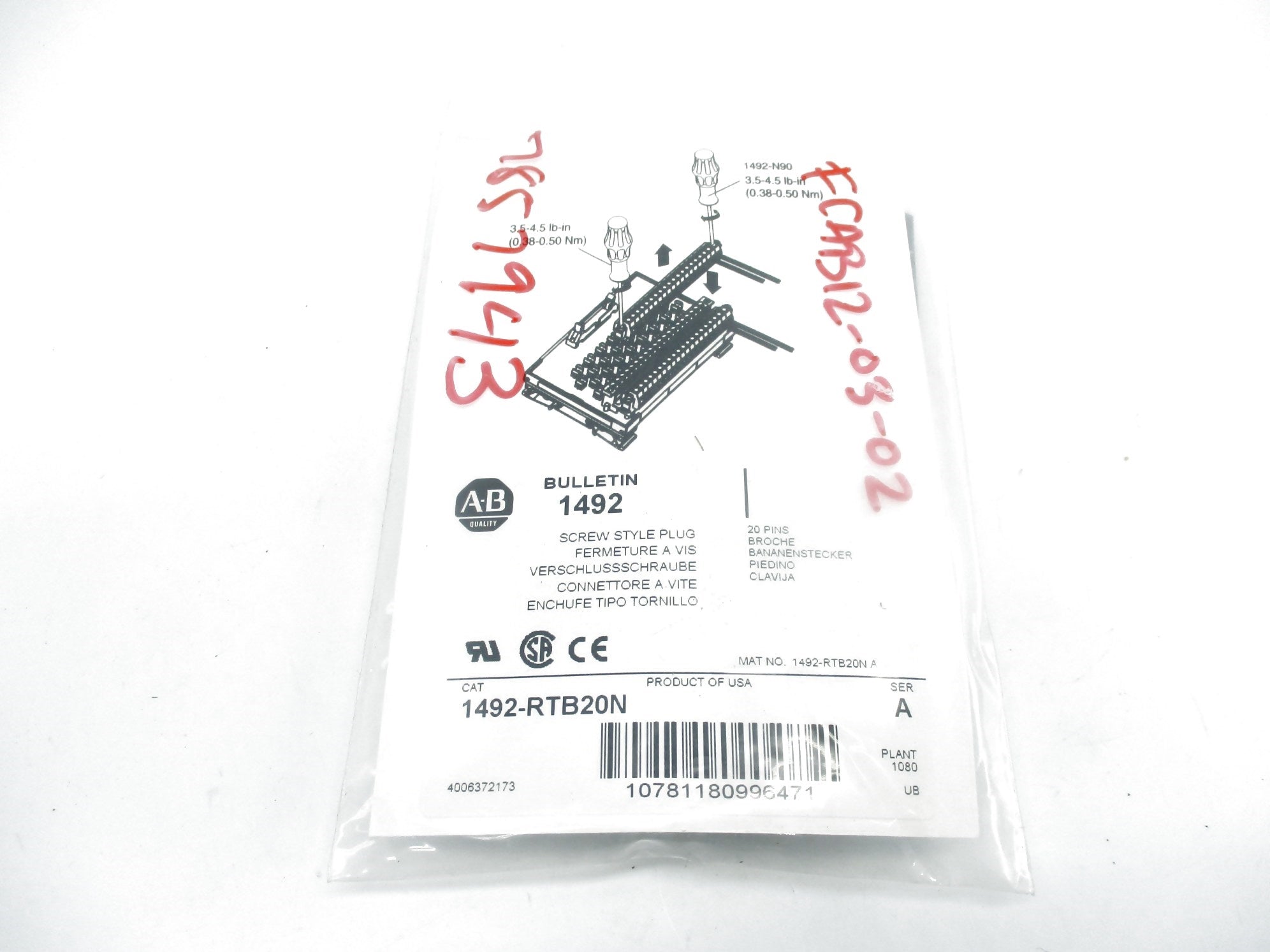 ALLEN BRADLEY 1492-RTB20N SER. A NSMP
