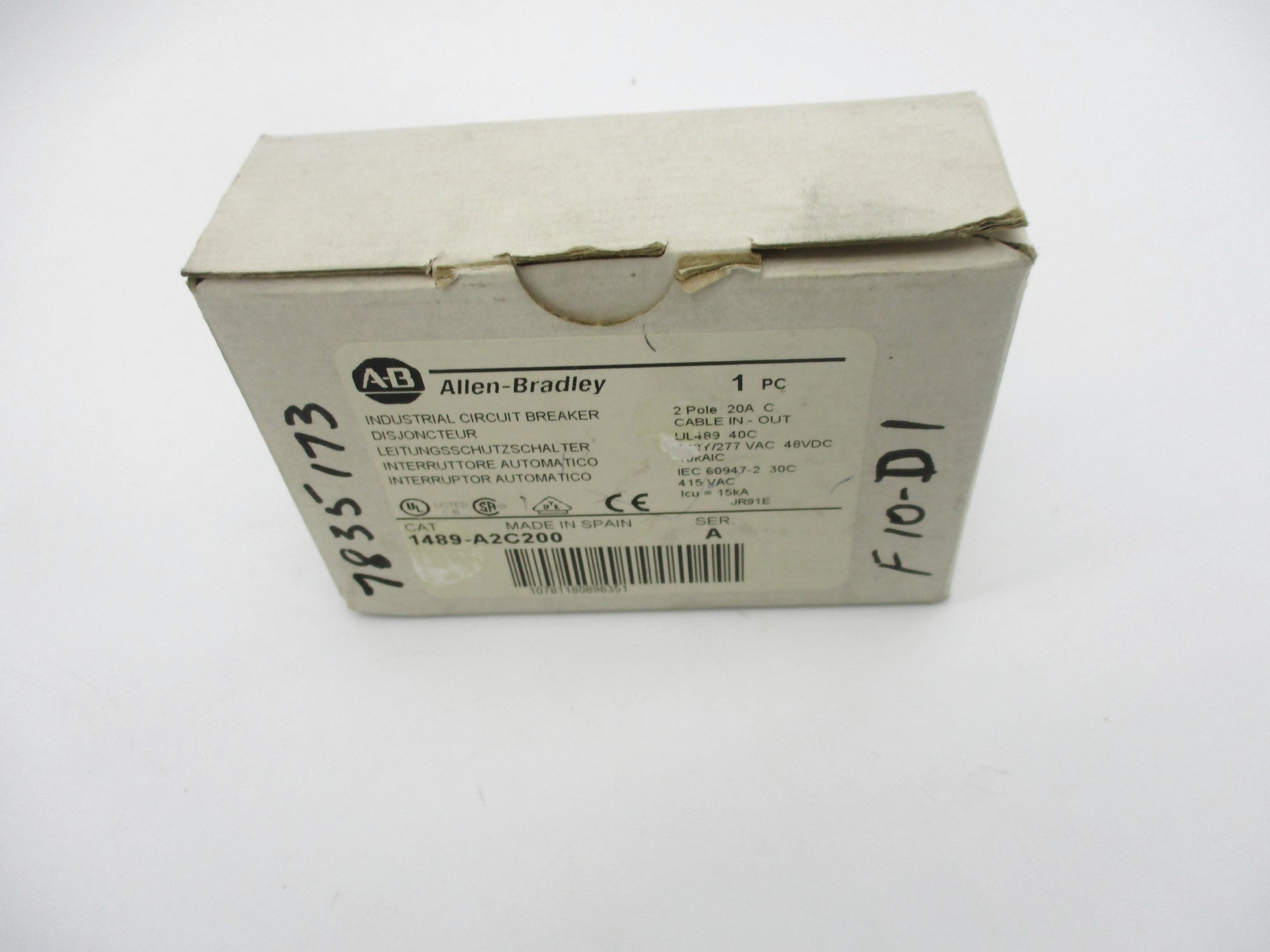 ALLEN BRADLEY 1489-A2C200 SER. A 20A 277/48V (WH) NSMP