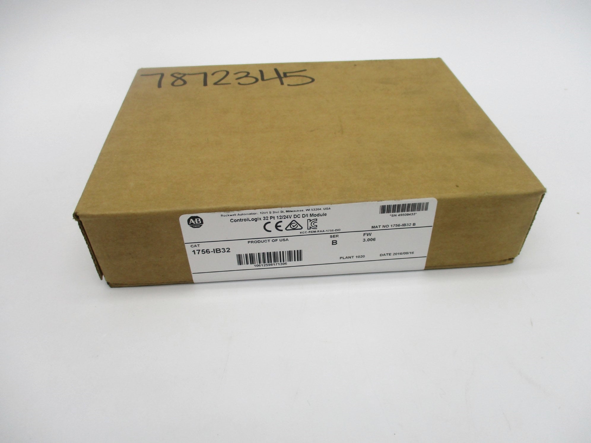 ALLEN BRADLEY 1756-IB32 SER. B F/W 3.006 DATE: 2016 NSFS