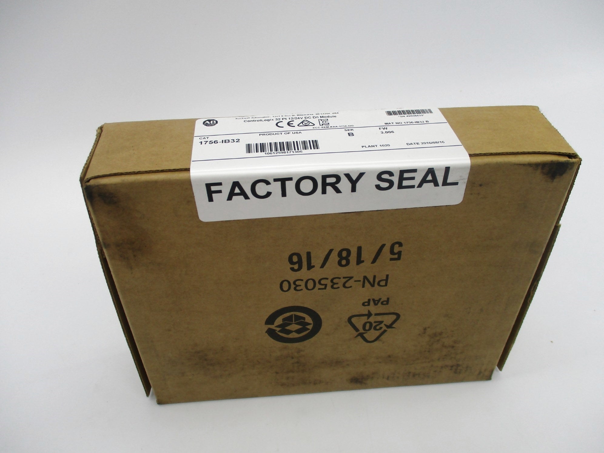 ALLEN BRADLEY 1756-IB32 SER. B F/W 3.006 DATE: 2016 NSFS