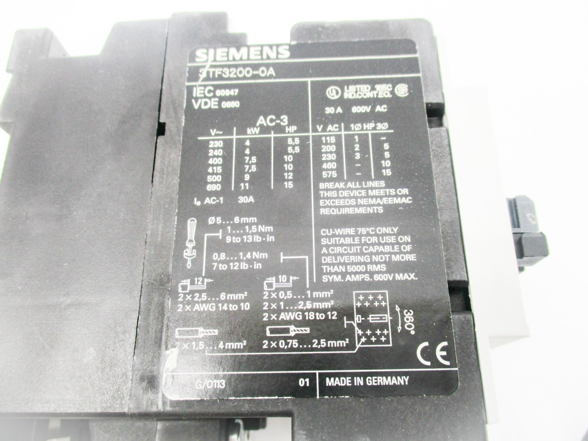 SIEMENS 3TF3200-0A 120/110V 30A NSNP