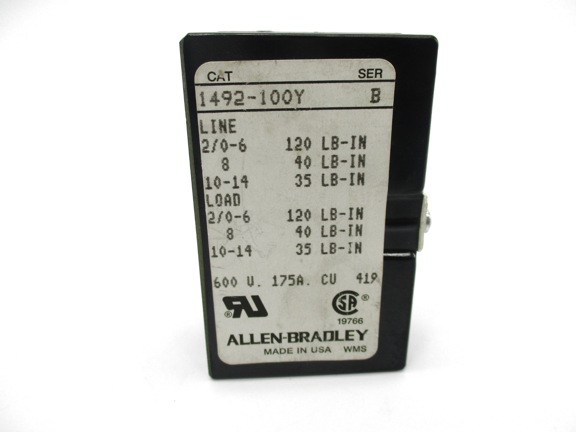 ALLEN BRADLEY 1492-100Y SER. B UNMP