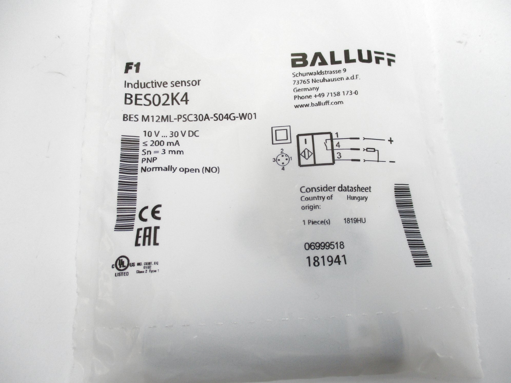 BALLUFF BESM12ML-PSC30A-S04F-W01 NSMP