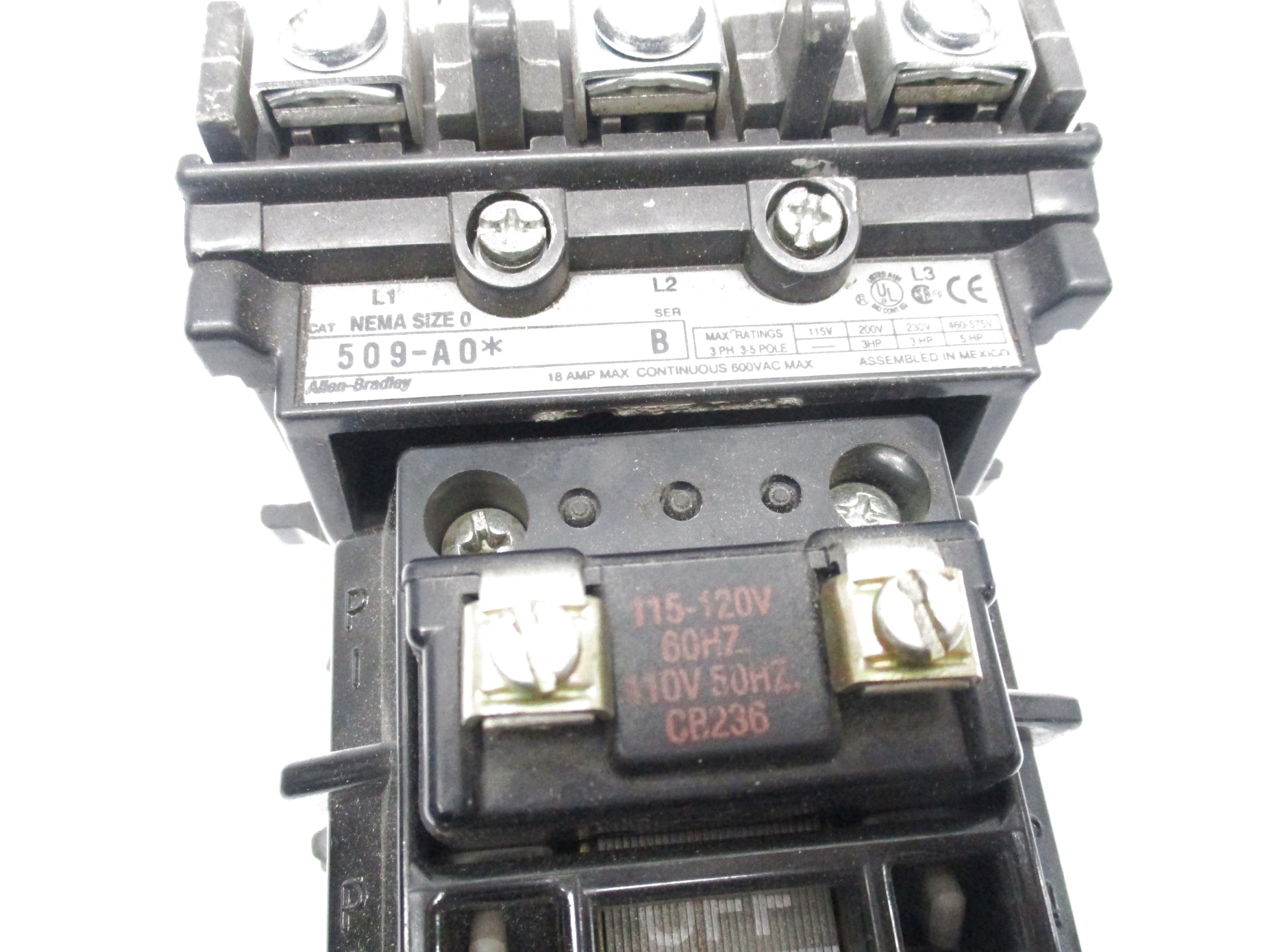 ALLEN BRADLEY 509-A0D SER. B 115-120V/110V 18A (AS PICTURED) UNMP