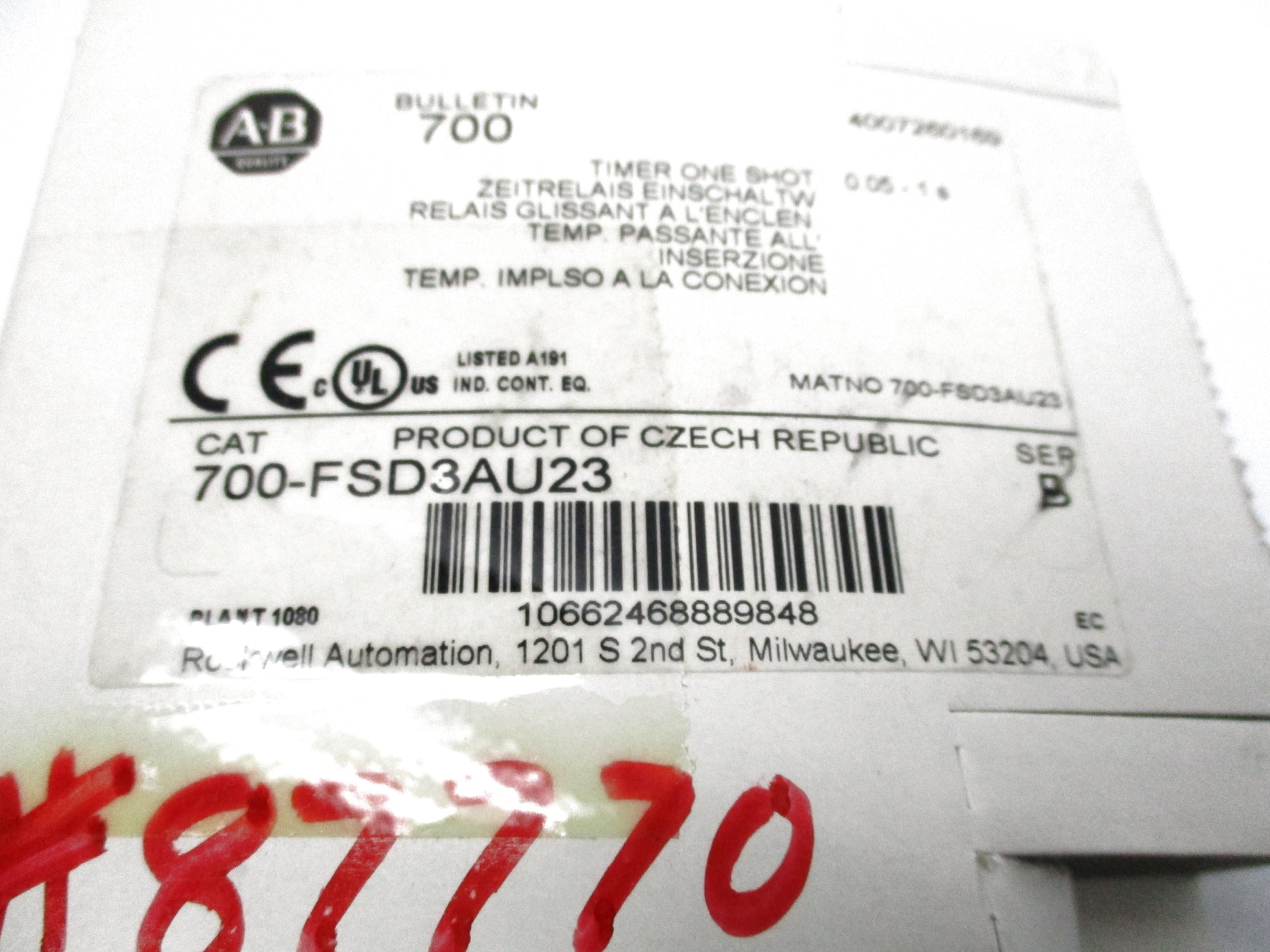 ALLEN BRADLEY 700-FSD3AU23 SER. B (WH) NSMP