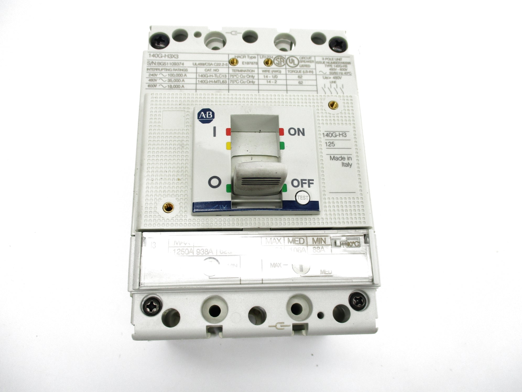 ALLEN BRADLEY 140G-H3F3-D12 SER. A 480V-600V (BR/WH) NSMP
