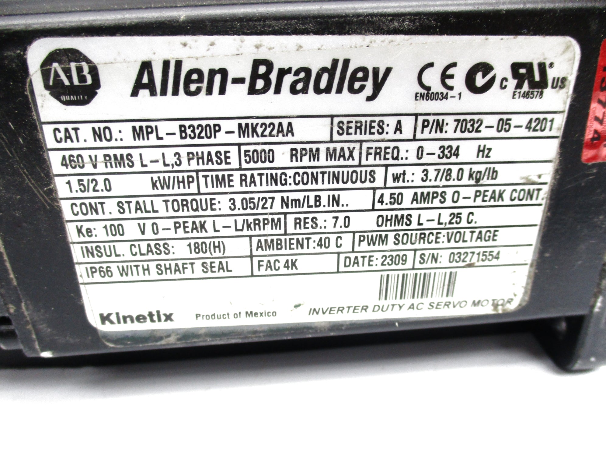 ALLEN BRADLEY MPL-B320P-MK22AA SER. A NSNP