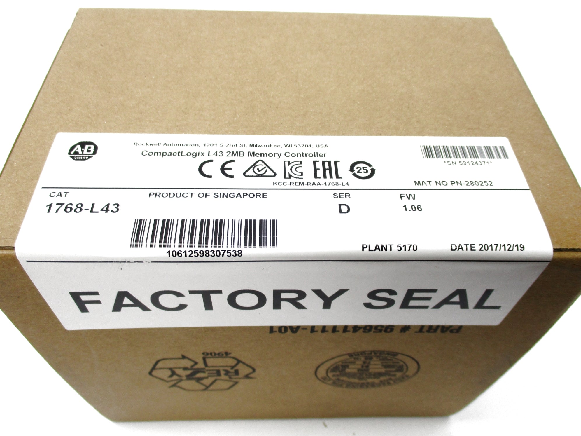 ALLEN BRADLEY 1768-L43 SER. D (BR/WH) NSFS