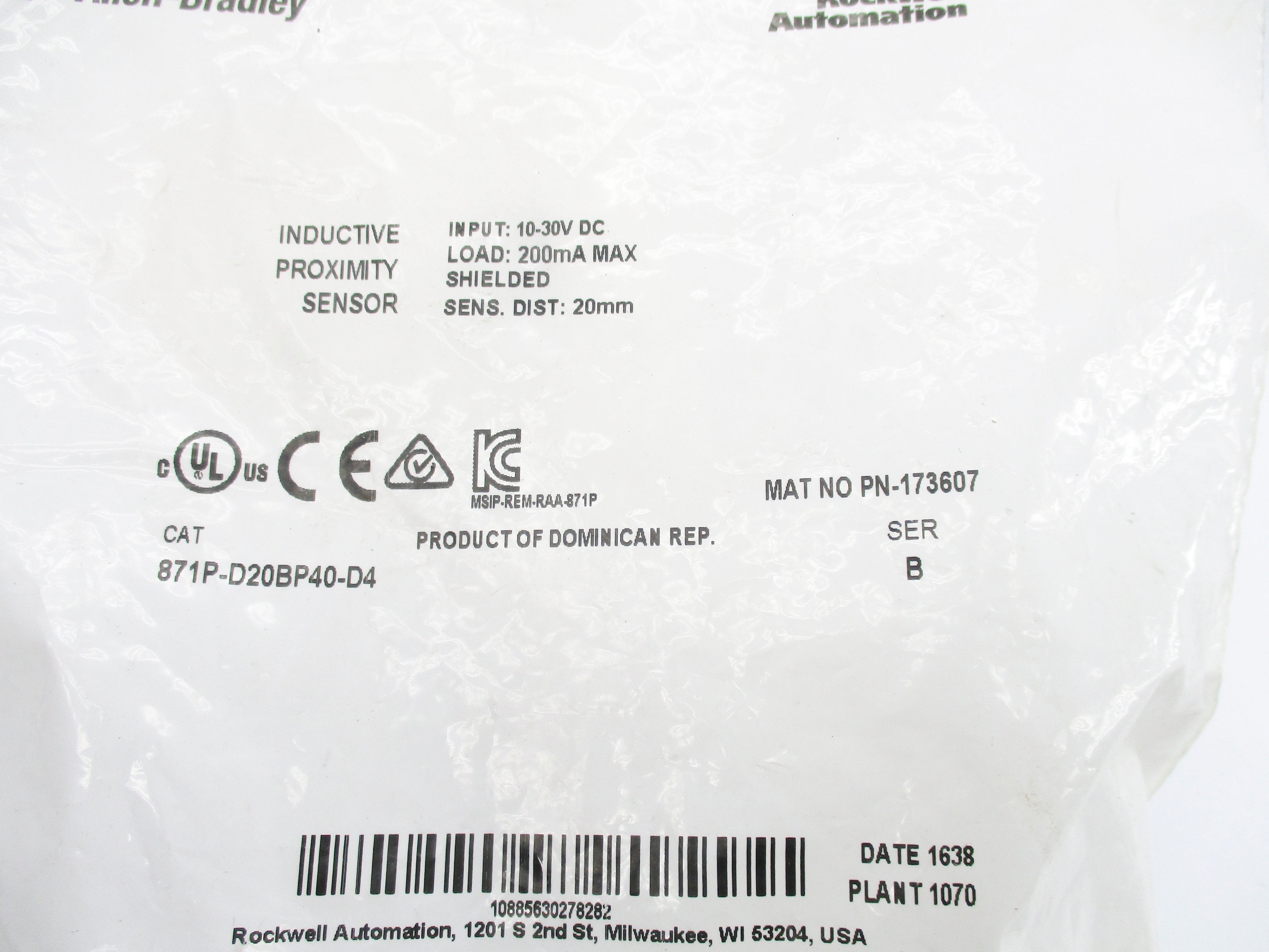 ALLEN BRADLEY 871P-D20BP40-D4 SER. B NSMP