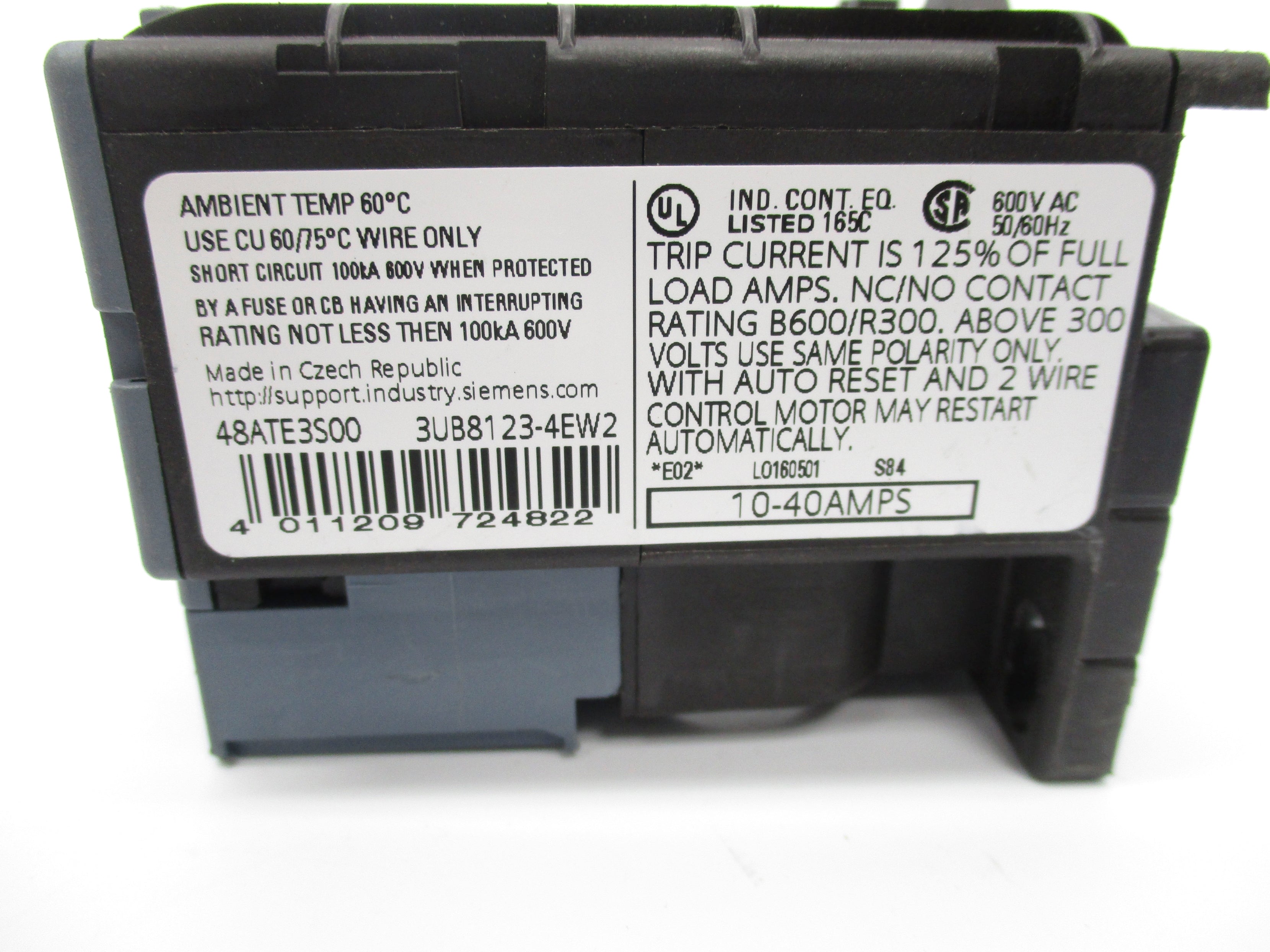 SIEMENS 48ATE3S00 600VAC 10-40AMPS UNMP