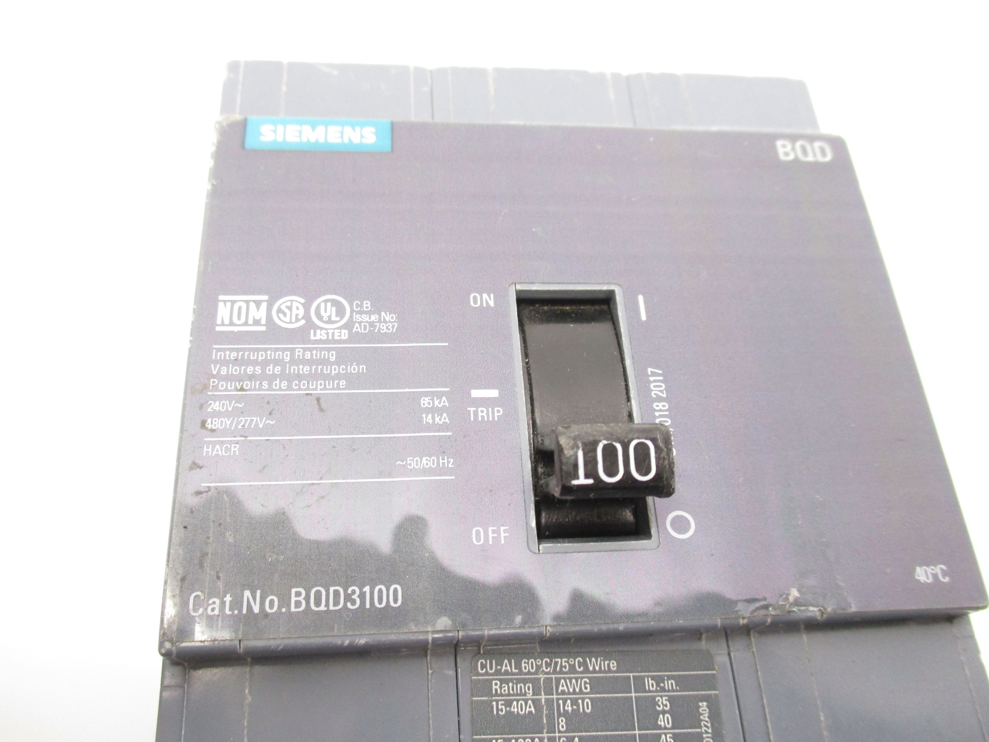 SIEMENS BQD3100 277V 100AMP NSNP