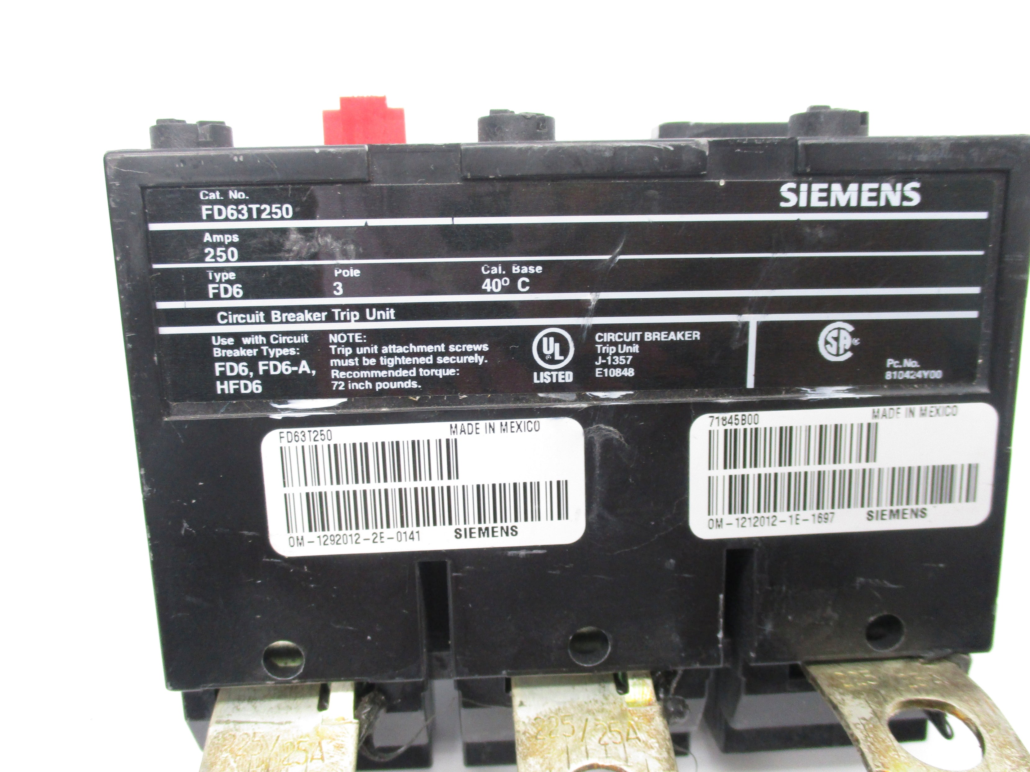SIEMENS FD63T250 250AMP UNMP