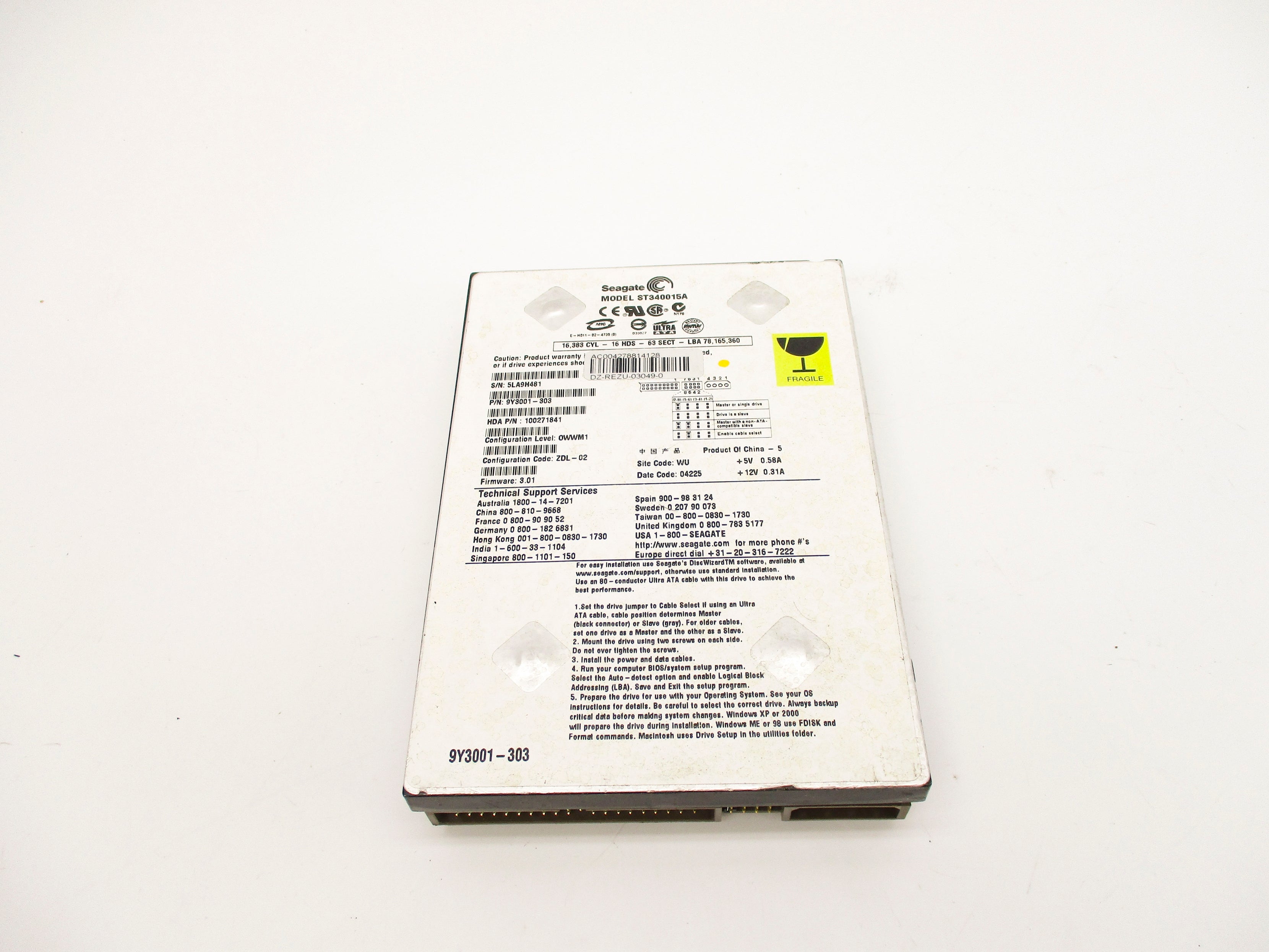 SEAGATE ST340015A 9Y3001-303 NSNP