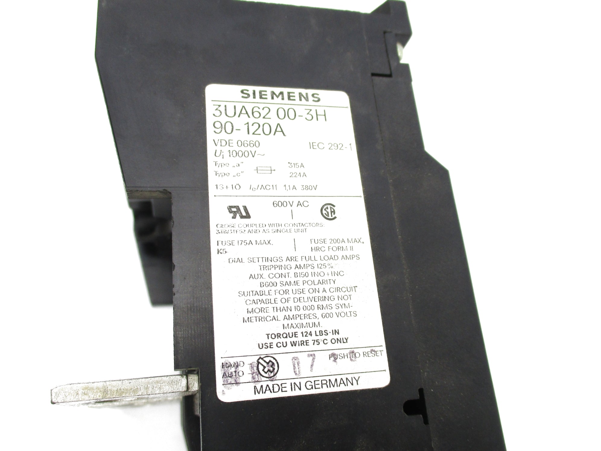SIEMENS 3UA6200-3H 90-120A, 600VAC UNMP