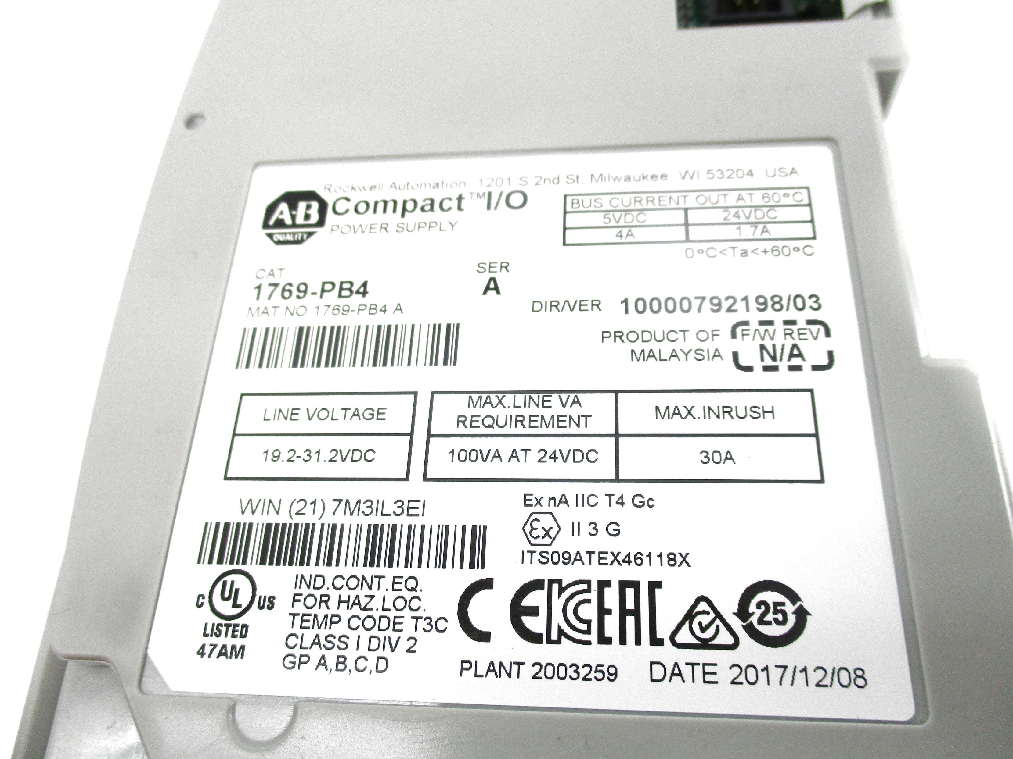 ALLEN BRADLEY 1769-PB4 SER. A NSNP