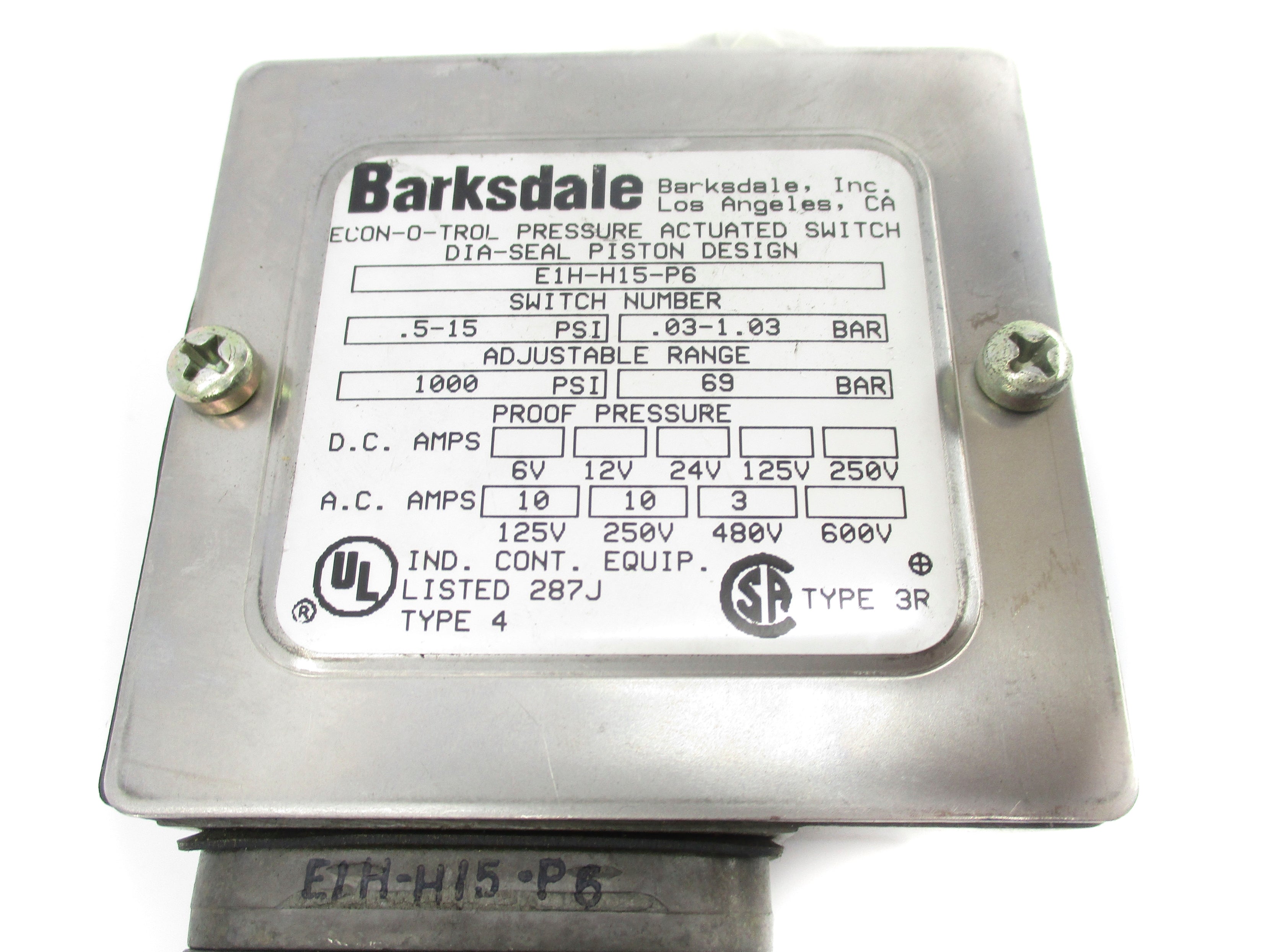BARKSDALE E1H-H15-P6 1000PSI NSNP