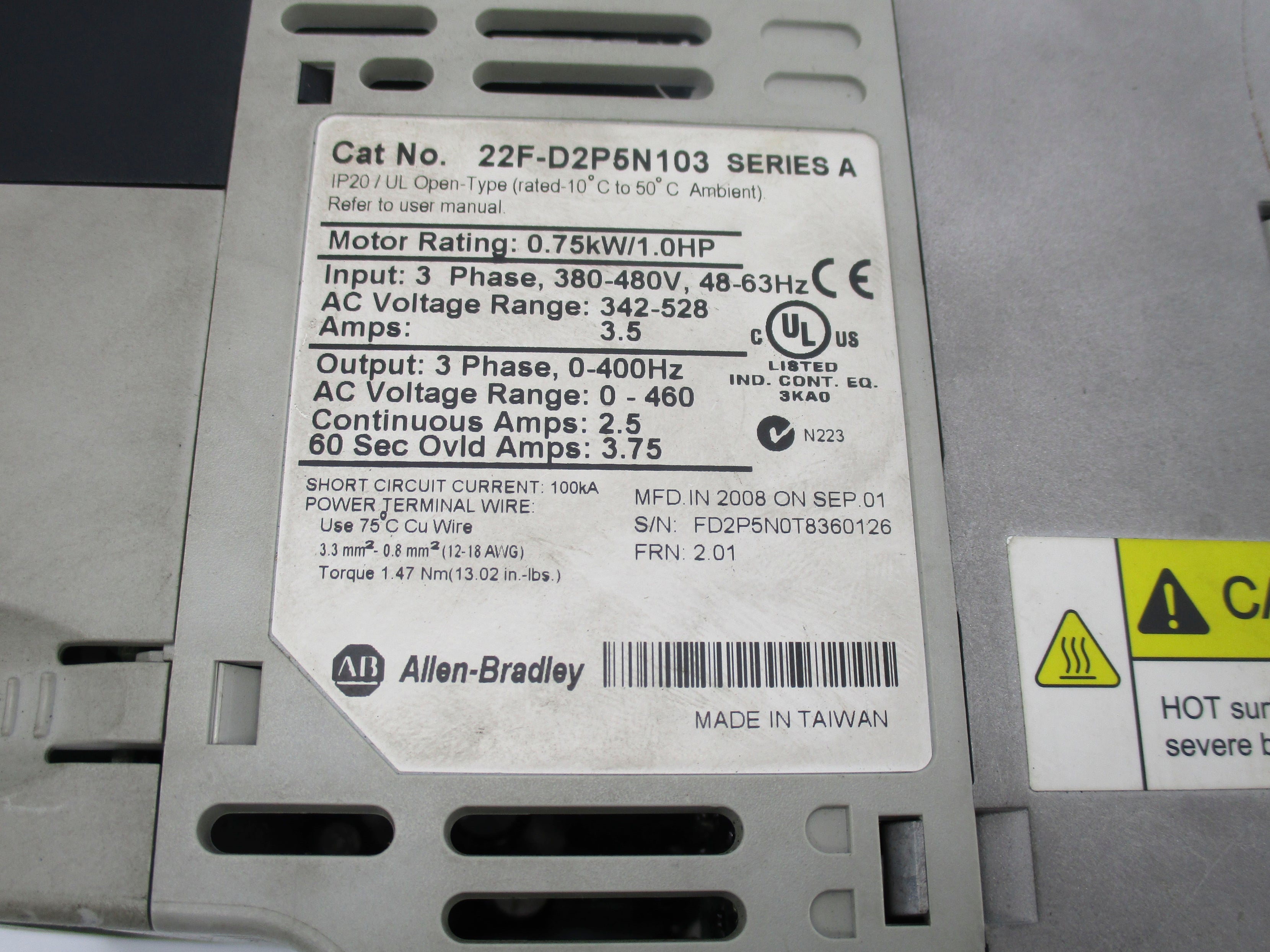 ALLEN BRADLEY 22F-D2P5N103 SER. A F/W 2.01 NSNP