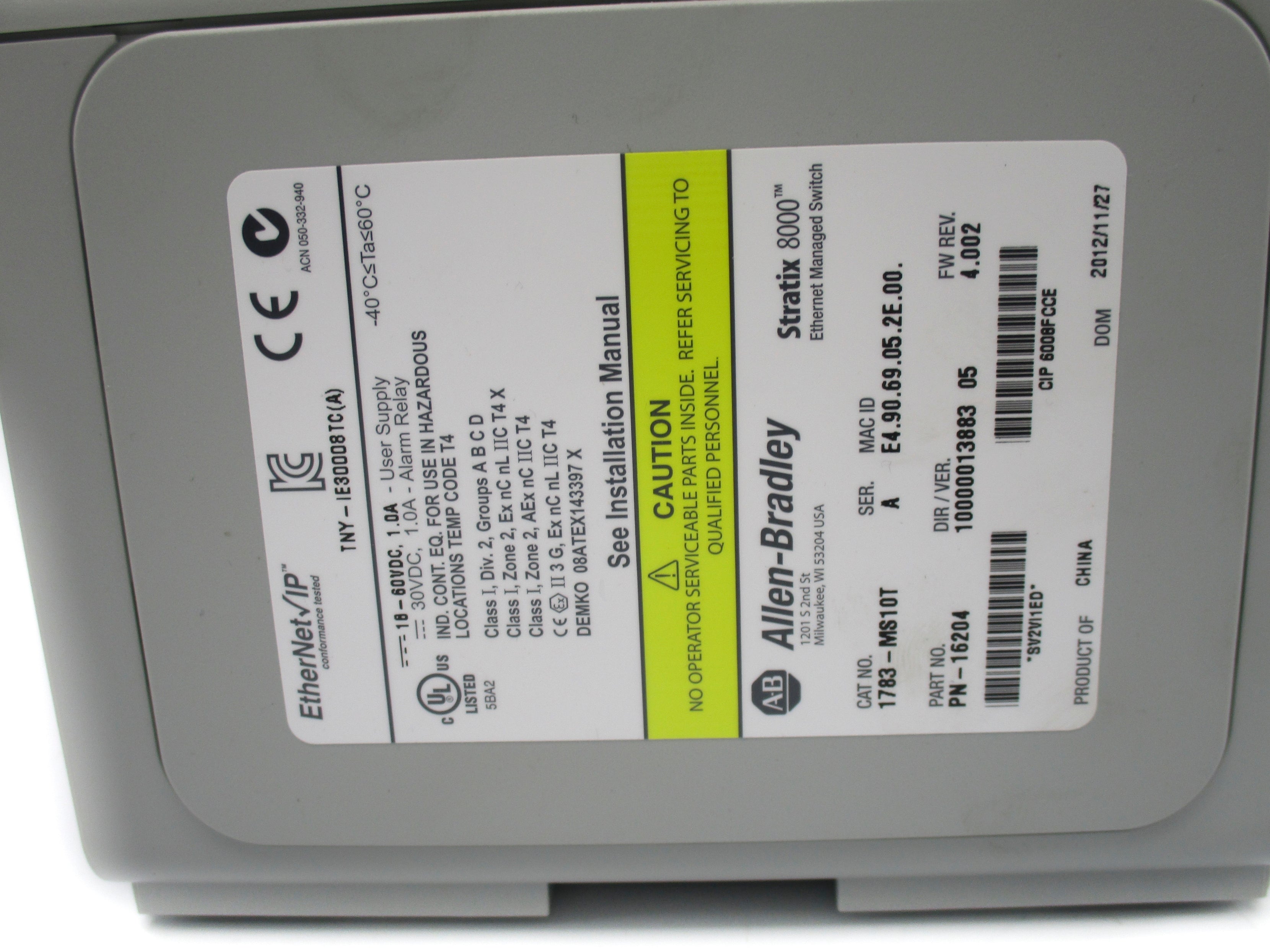 ALLEN BRADLEY 1783-MS10T SER. A 18-60VDC 1.0A F/W 4.002 NSNP