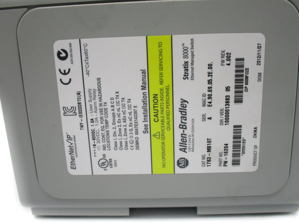 ALLEN BRADLEY 1783-MS10T SER. A 18-60VDC 1.0A F/W 4.002 NSNP