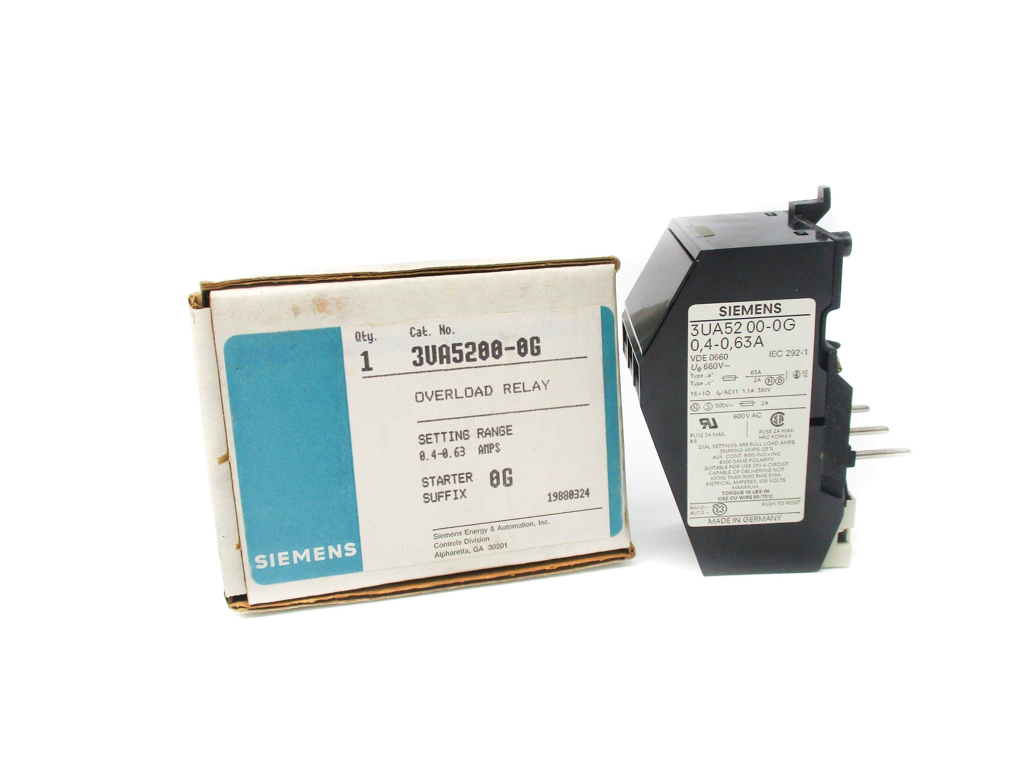 SIEMENS 3UA5200-0G 0.4-0.63A 600V NSMP