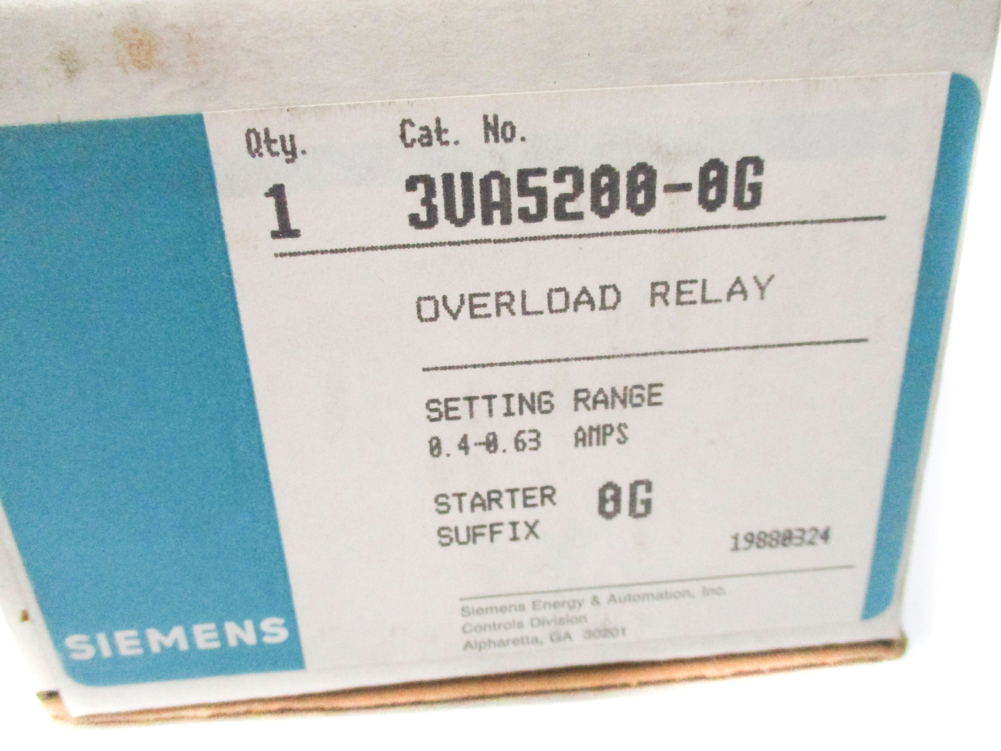 SIEMENS 3UA5200-0G 0.4-0.63A 600V NSMP