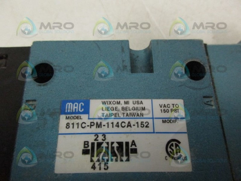 MAC 811C-PM-114CA-152 W/ PME-114CAAA SOLENOID VALVE *USED*